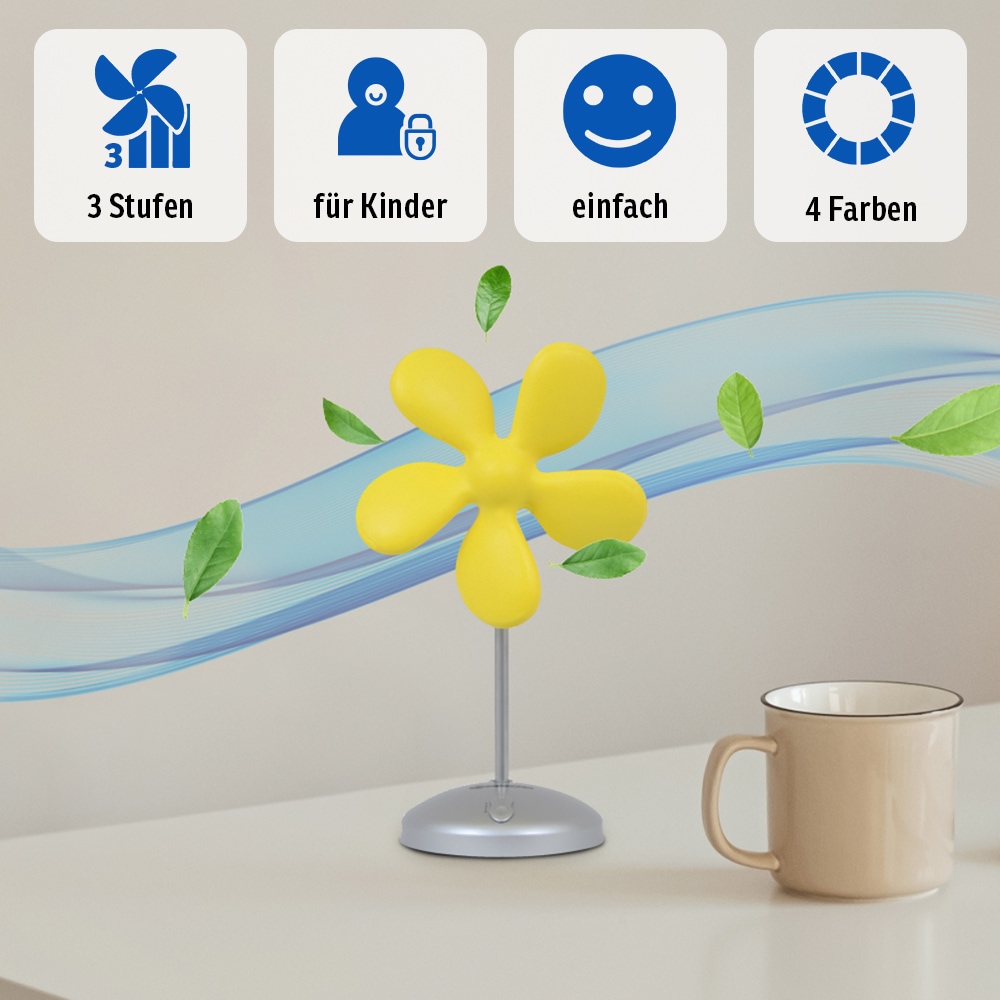 Sonnenkönig Tischventilator »Flower Fan gelb, Leistung 9W, Tischventilator, fürs Kinderzimmer,«, PU-Schaum, frischer Trend, 5 Ventilationsblätter