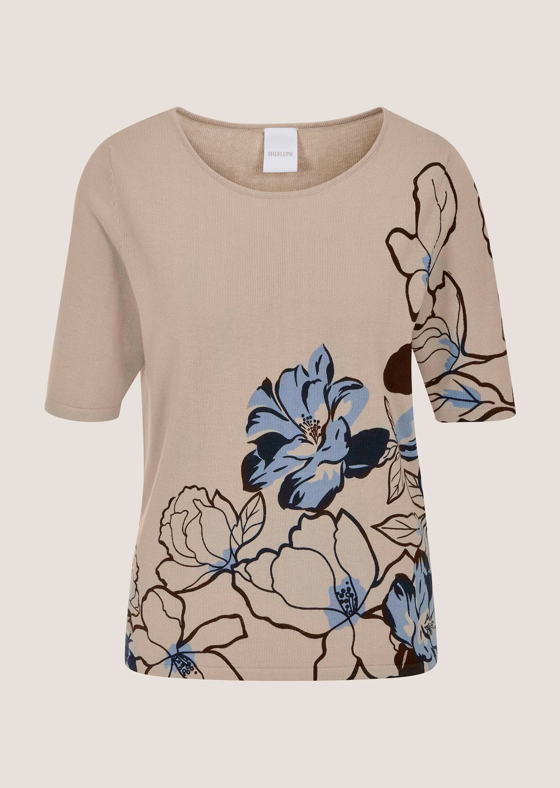 MADELEINE Longpullover »Feinstrickpullover Viskoseshirt mit Blumenmotiv« Blumenmotiv