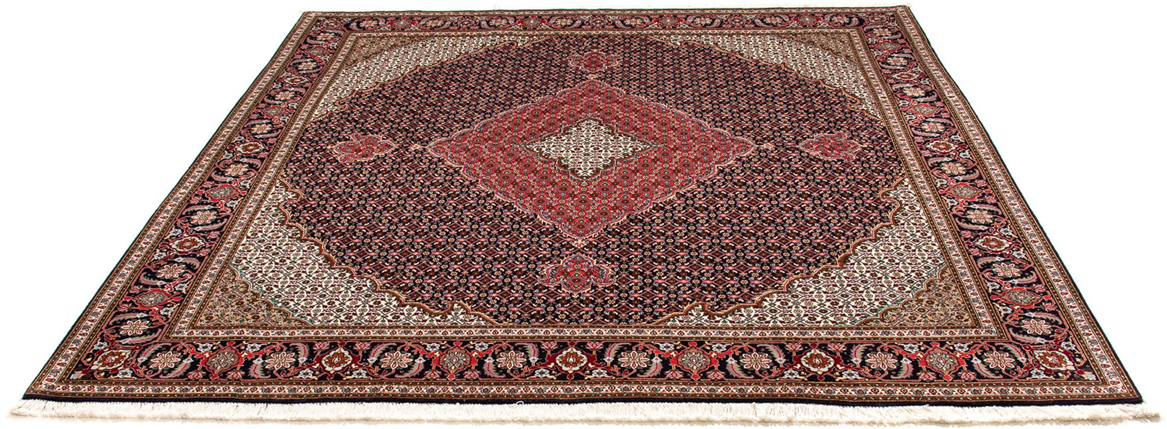 morgenland Orientteppich »Perser - Täbriz quadratisch - 203 x 202 cm - dunkelblau«, quadratisch, 10 mm Höhe, Wohnzimmer, Handgeknüpft, Einzelstück mit Zertifikat