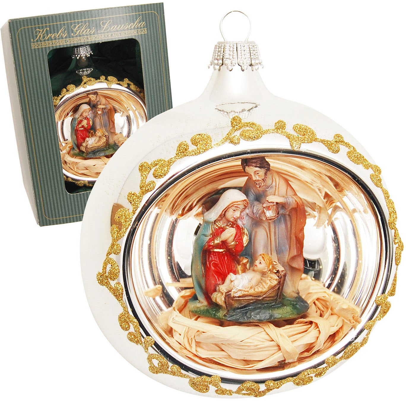 Krebs Glas Lauscha Weihnachtsbaumkugel »mungeblasene Reflex-Glaskugel mit filigraner Krippenfigur, Ø ca. 8 cm«, (1 St.), Weihnachtsdeko, Christbaumschmuck, Christbaumkugeln aus Glas