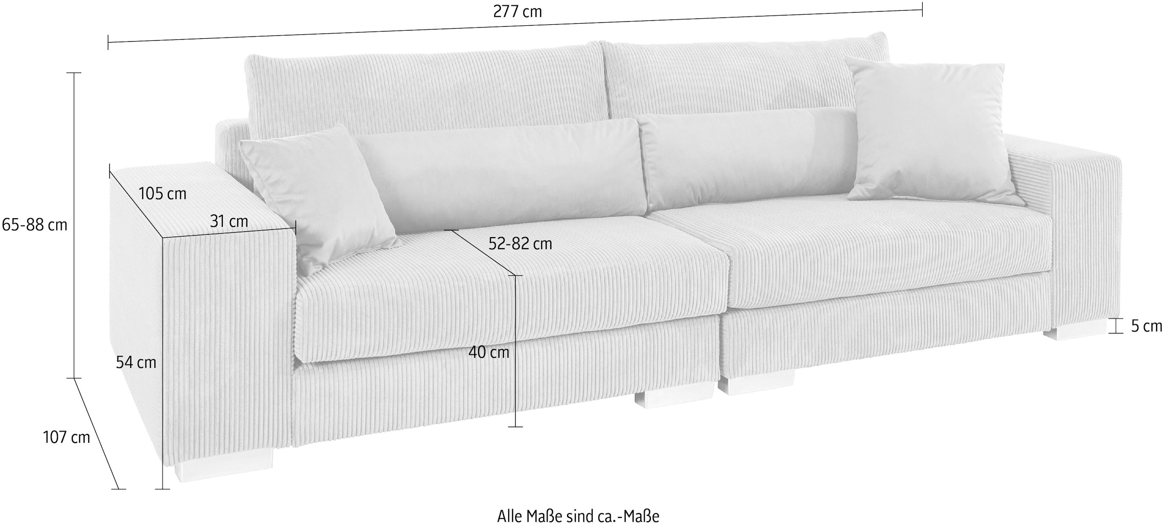 Home affaire Big-Sofa »Vasco«, Breite bei Kissenset, bestellen Cord inkl. in 6-teiliges cm, OTTO 277