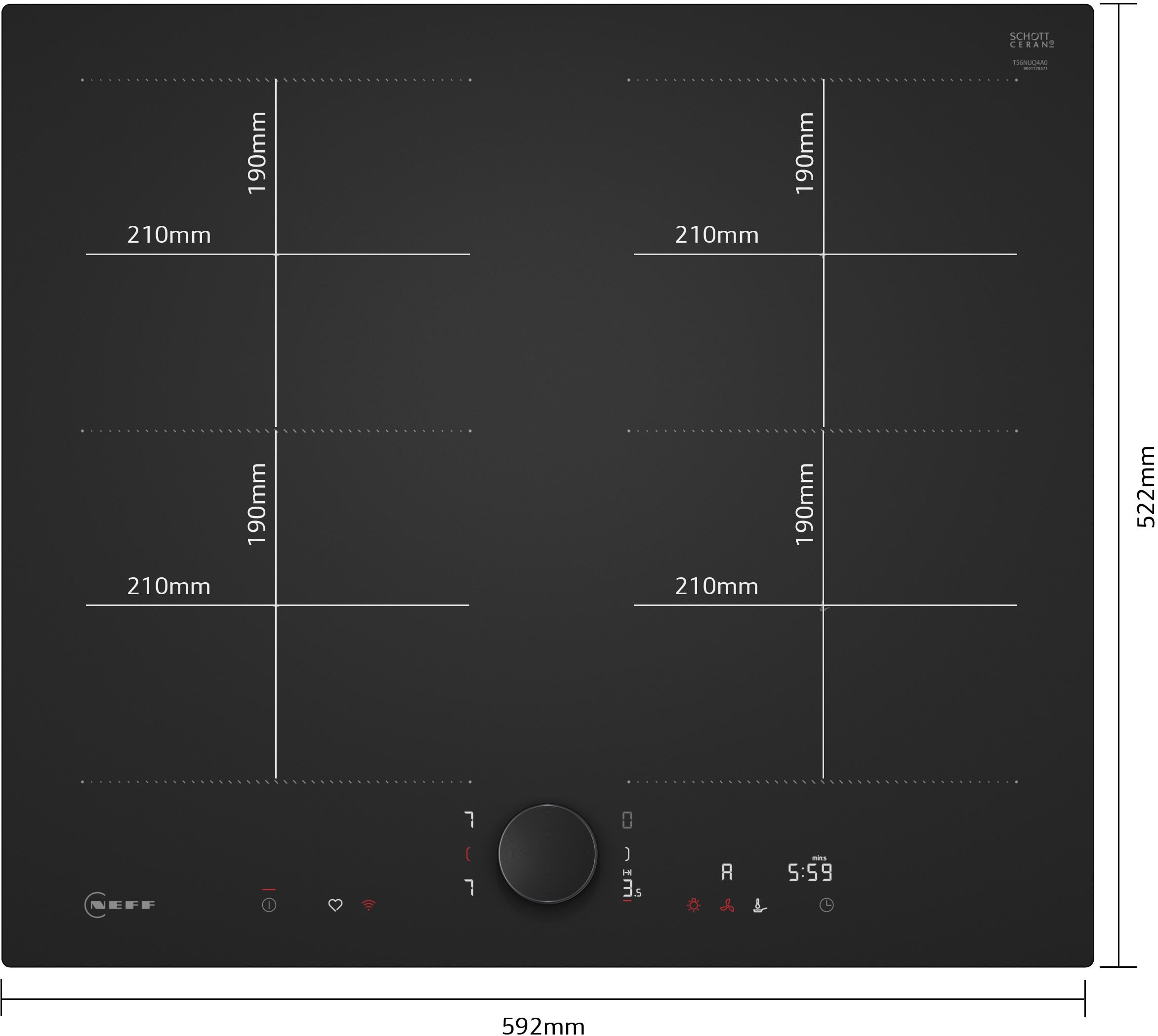 NEFF Induktions-Kochfeld »T56NUQ4A0« Induktionskochfeld im Matt Black Design mit Twist Pad® Steuerung.