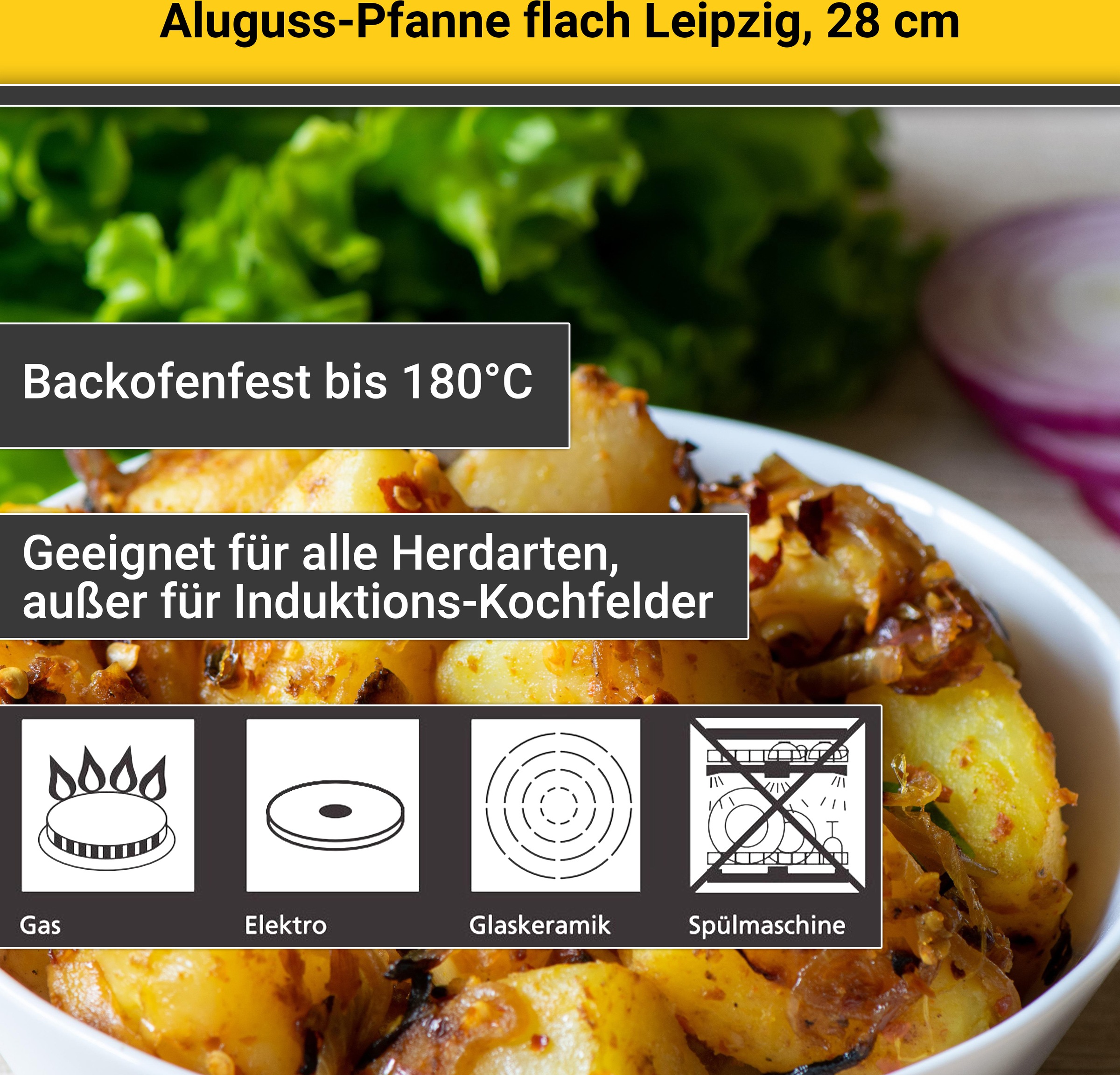 Krüger Bratpfanne »Aluguss Pfanne flach LEIPZIG«, Aluminiumguss, (1 tlg.), hochwertige Antihaft-Versiegelung
