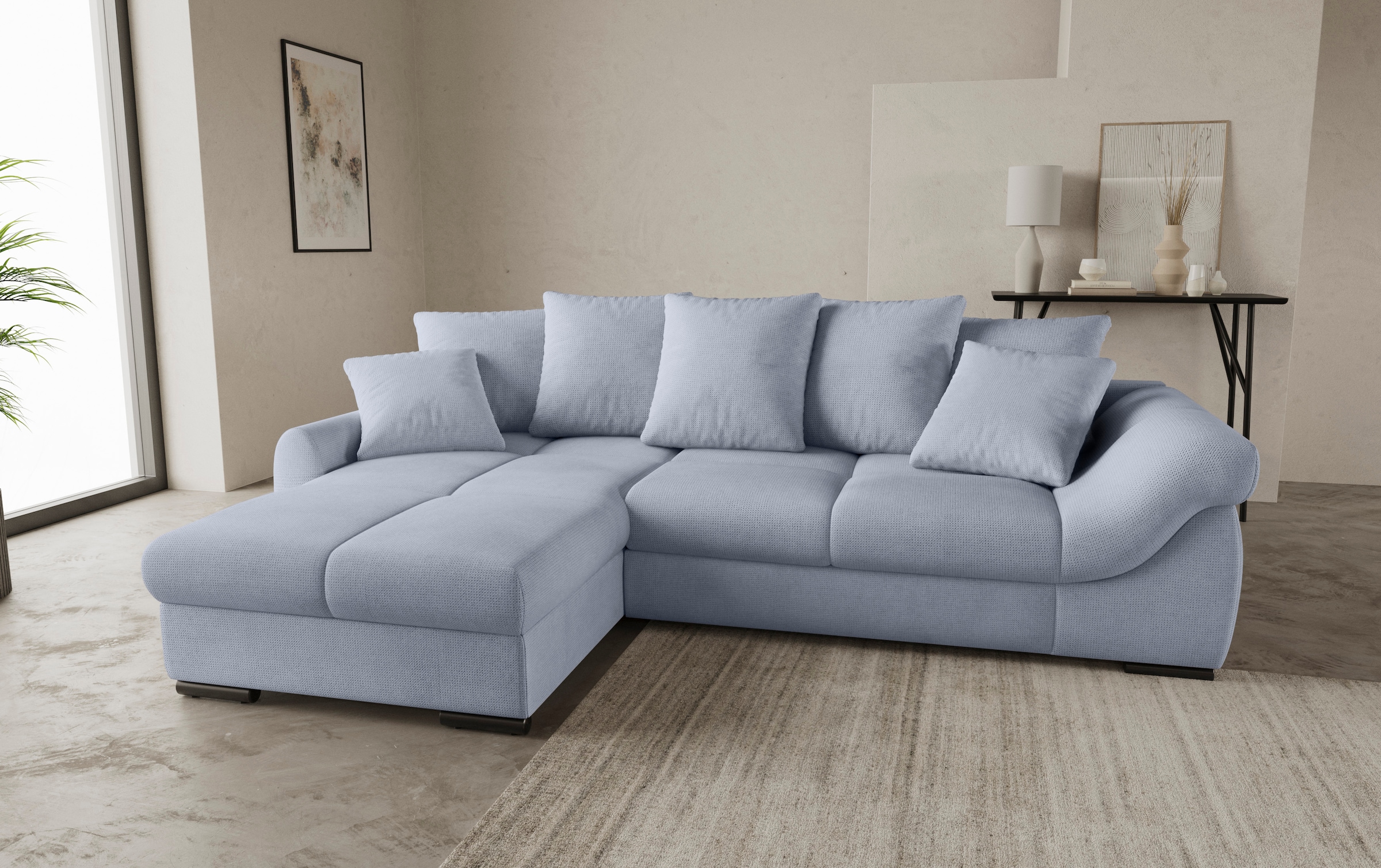 Mr. Couch Ecksofa »Livorno L-Form«, inkl. Hochschläfer-Bettauszug, XL-Bettkasten weiß beschichtet