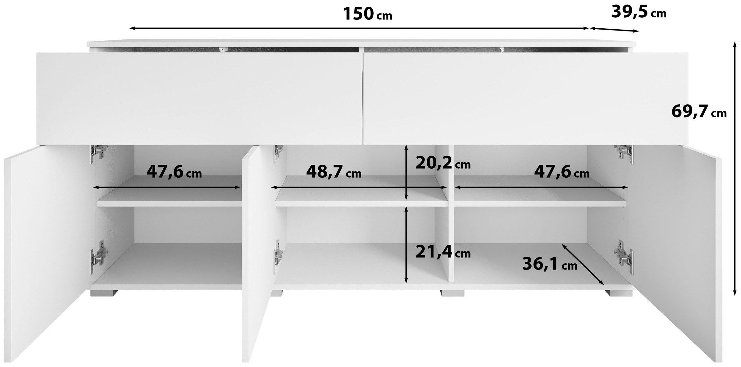 OTTO home Sideboard »Kenia, Kommode mit 3 Türen und 2 Schubladen, 150 cm breit« 1 Stk. tlg. Griffloses Design mit Push-to-Open und verstellbaren Einlegeböden