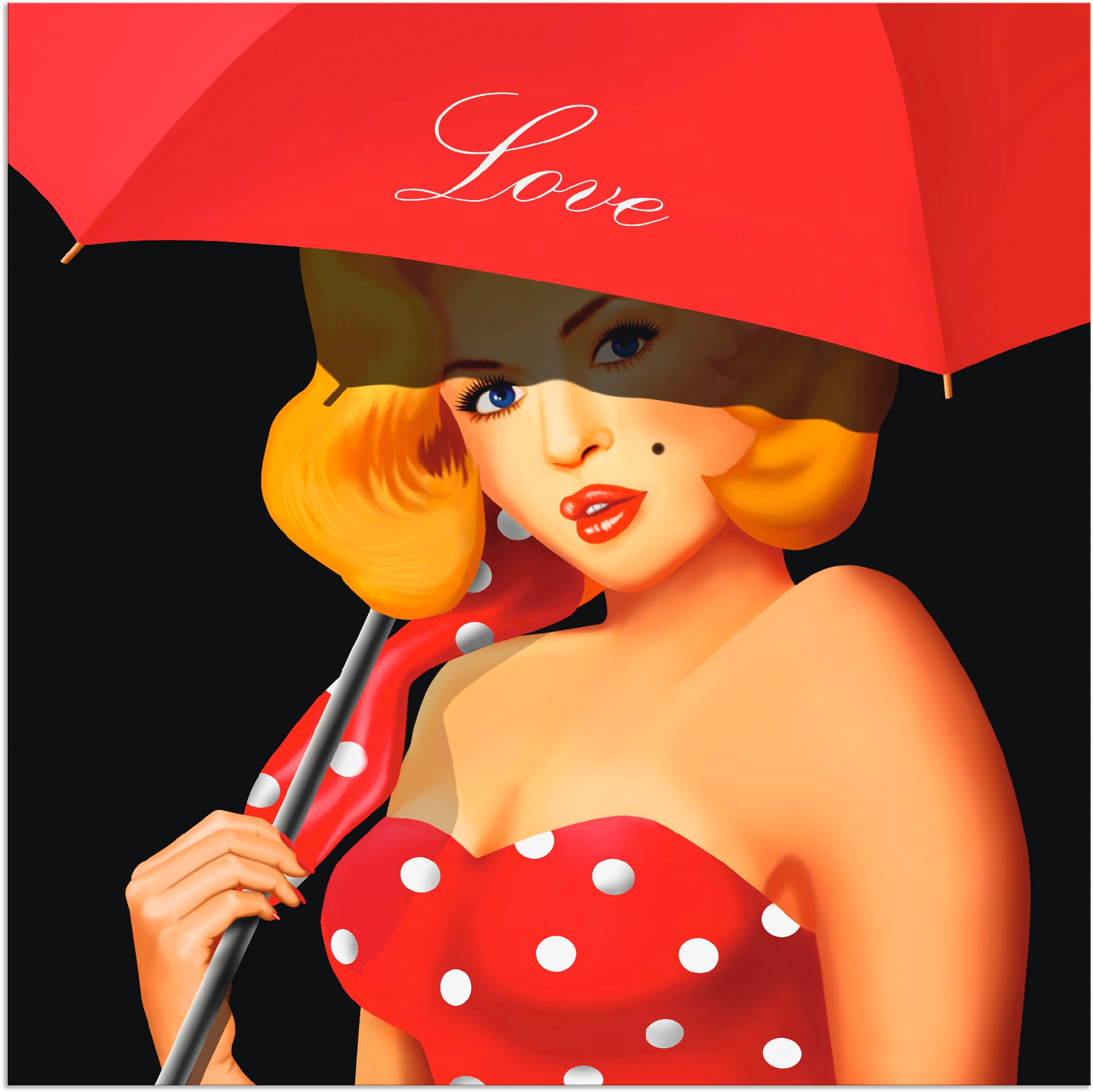 St.), unter Wandbild Alubild, Leinwandbild Artland Girl rotem »Pin-Up als Frau, bestellen OTTO bei online Größen Outdoorbild, Regenschirm«, verschied. in (1