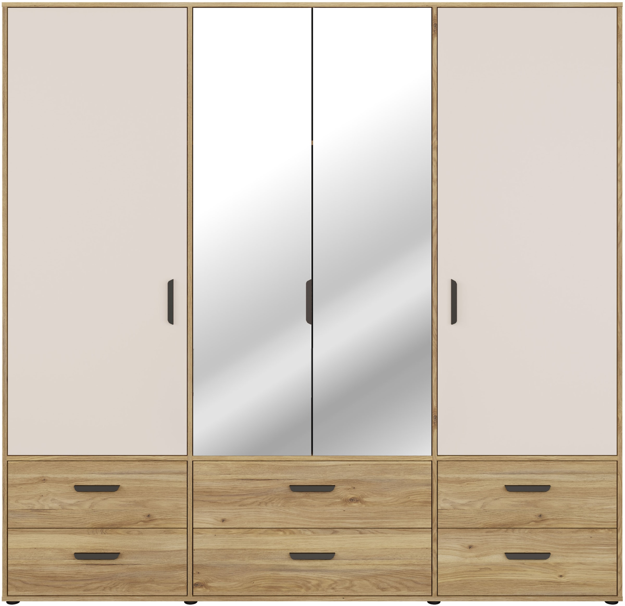 FORTE Drehtürenschrank »Schrank mit Spiegel, zeitloses Design, 4türig« viel Stauraum, Schubladen, Spiegeltürenm Höhe 200 cm