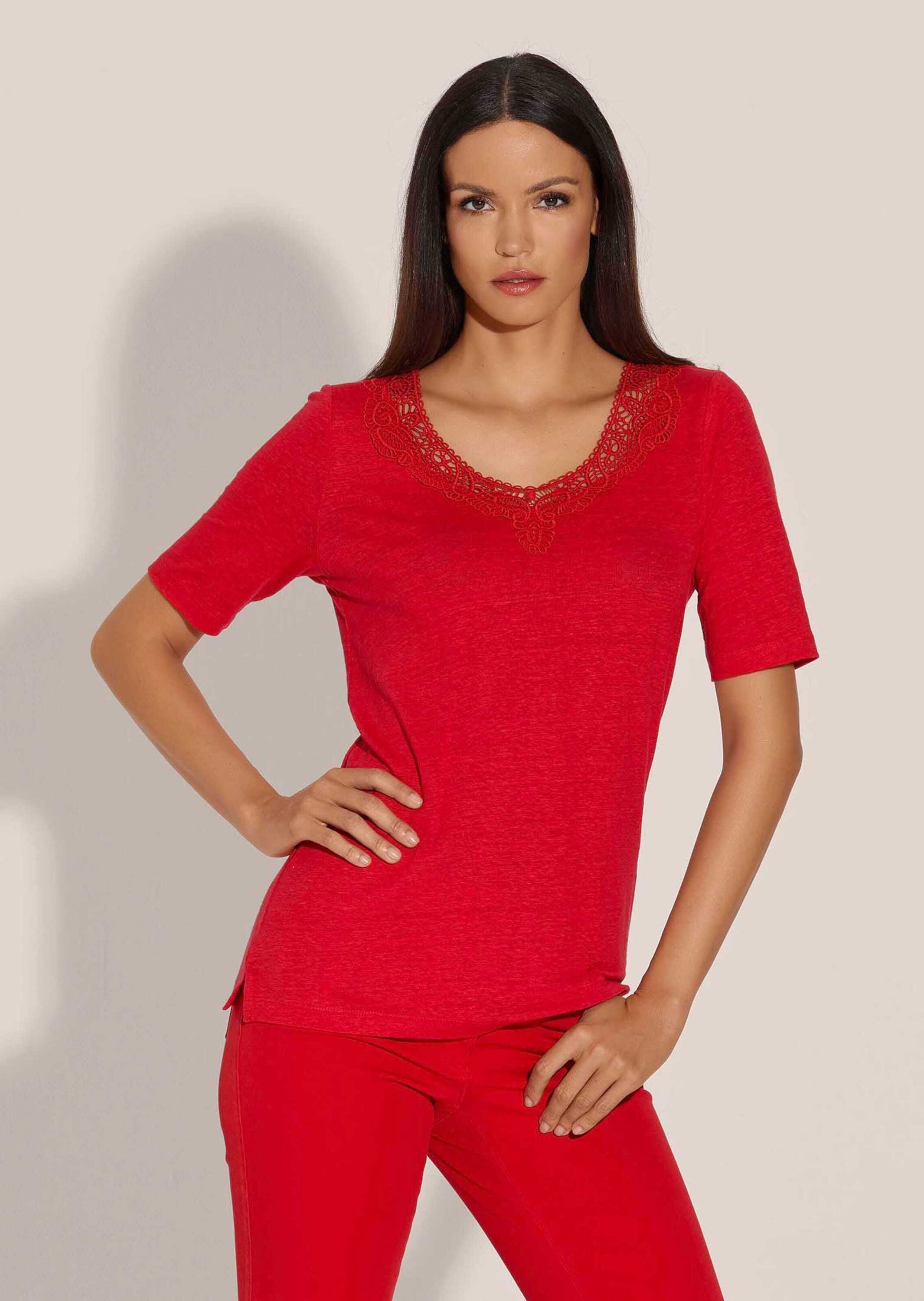 MADELEINE Kurzarmshirt »Shirt Kurzarm-Shirt aus Leinen mit feinem Spitzen-Akzent«