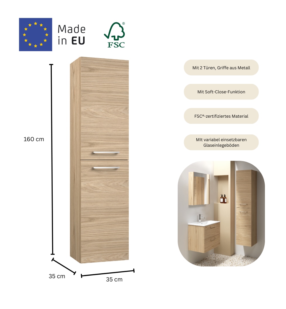 welltime Hochschrank »Scandic«, verspiegelt, mit Soft-Close-Funktion, verschiedene Breiten, FSC®