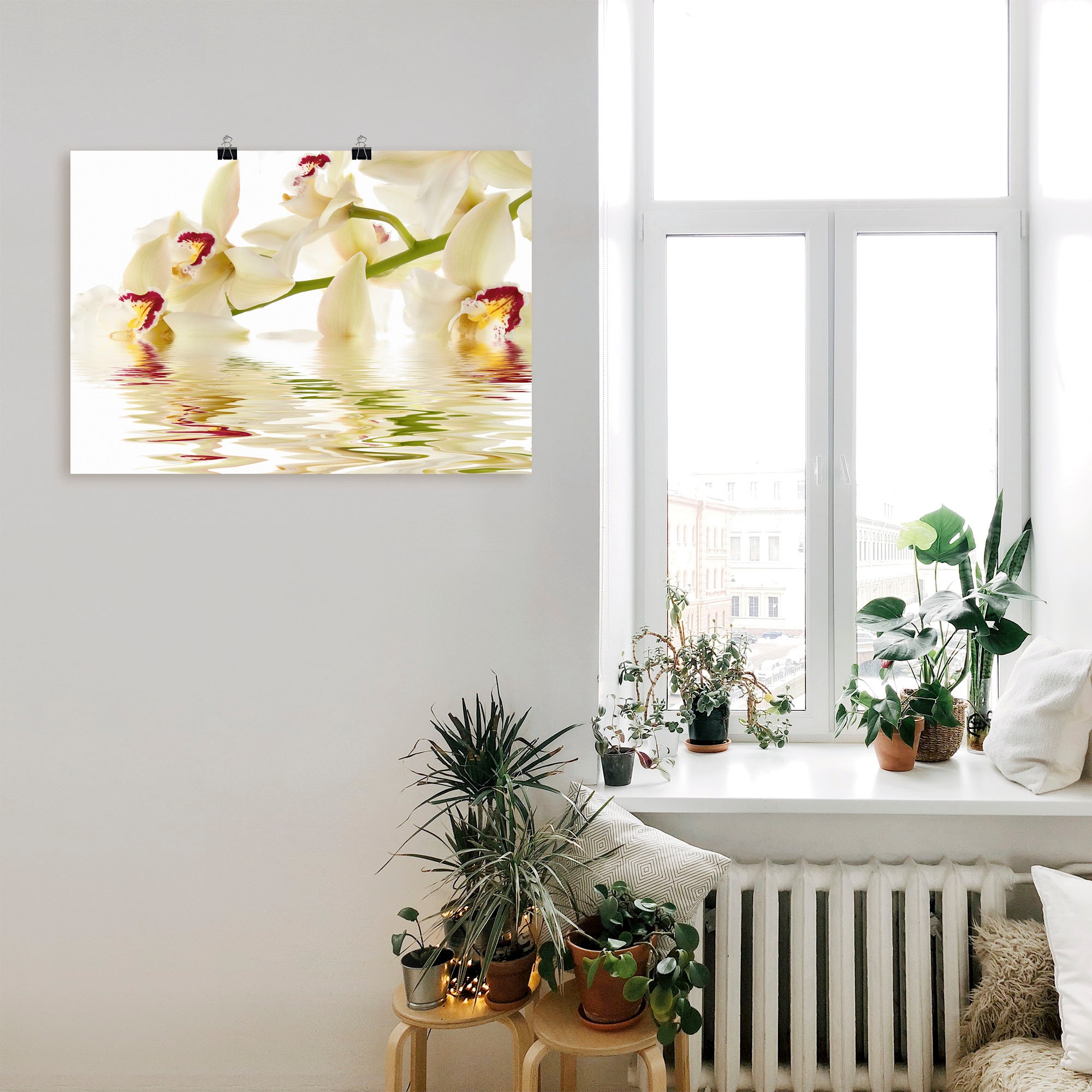 Artland Wandbild »Weiße Orchidee mit Wasserreflektion«, Blumen, (1 St.), als Leinwandbild, Poster in verschied. Größen