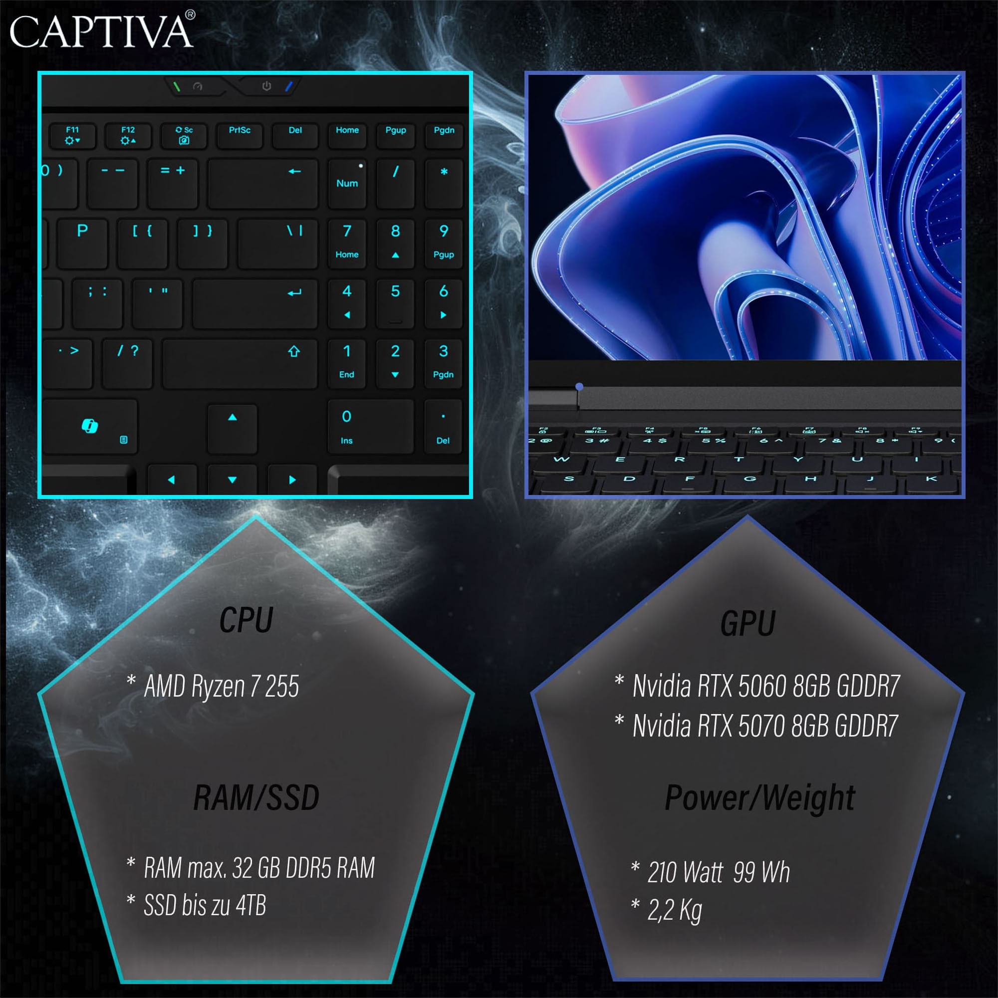 CAPTIVA Gaming-Notebook »Entry Gaming R10-1017GE« 38,9 cm / 15,3 ″ AMD Ryzen 7 GeForce RTX 5060 2.000 GB SSD