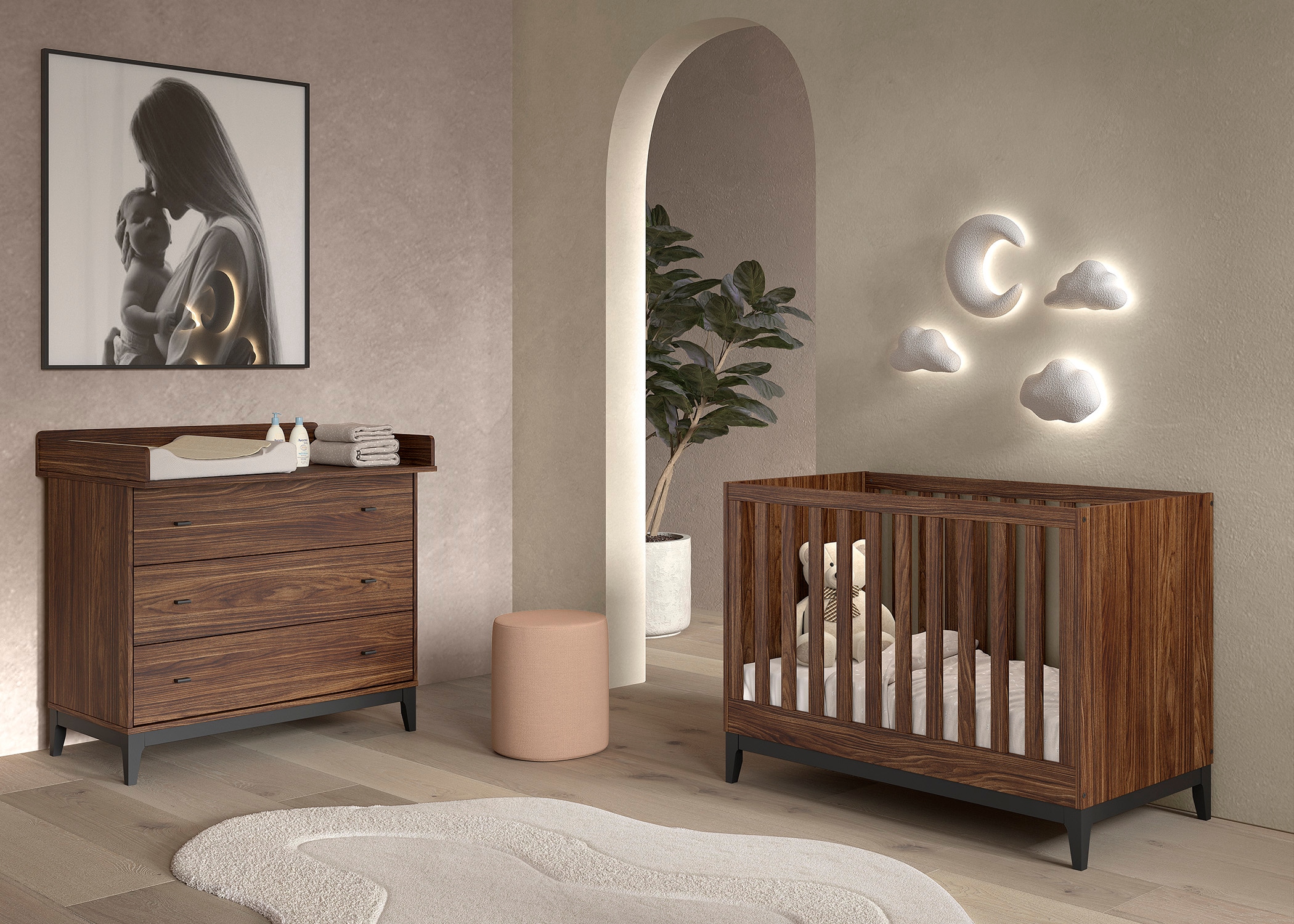 Vipack Babymöbel-Set »Ilyas, das perfekte Set für Ihr Kinderzimmer« 3 tlg. Pflegeleichte Oberfläche, Nussbaum Dekor