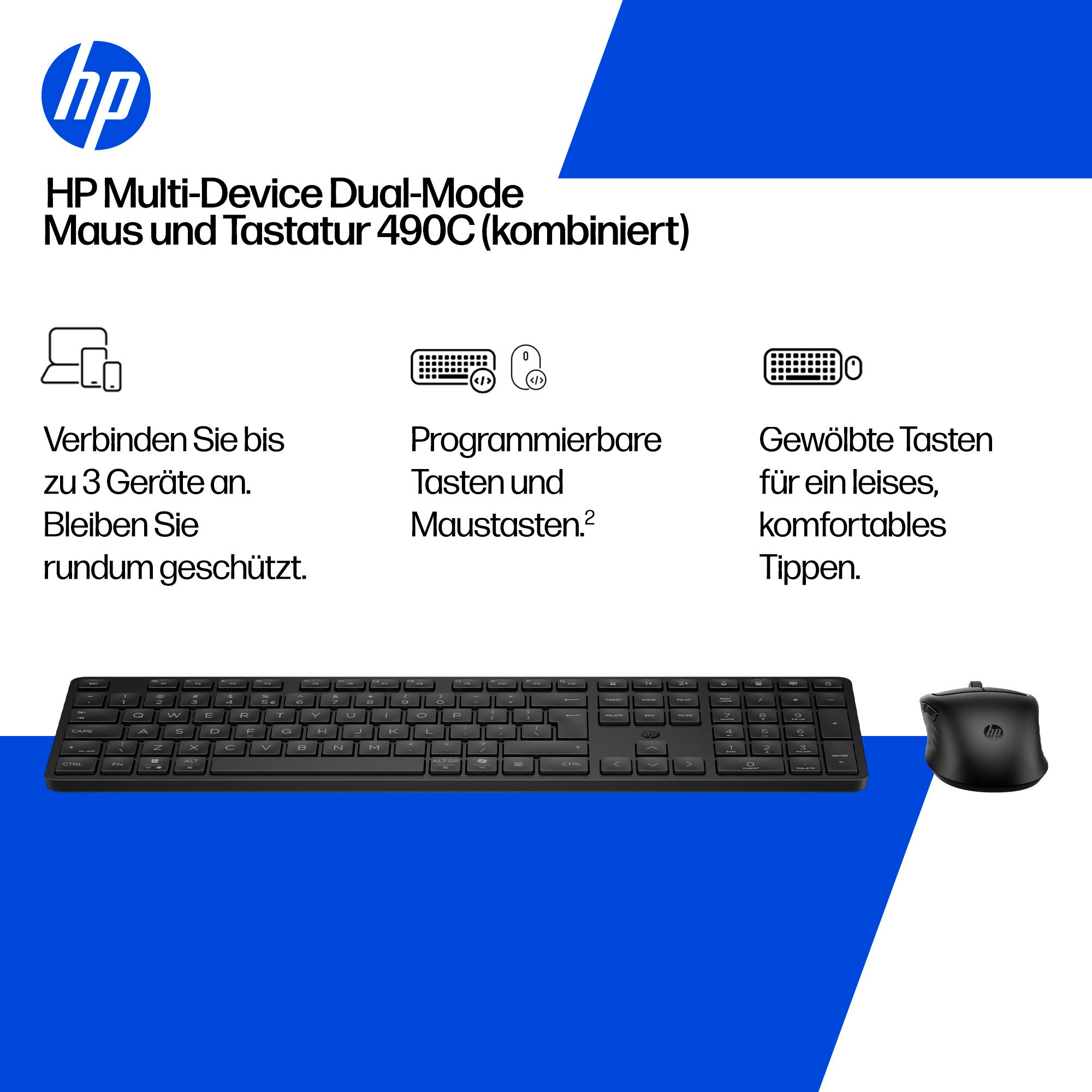HP Tastatur- und Maus-Set »Kombination aus  Dual-Mode-Maus und-Tastatur für mehrere Geräte 490C«