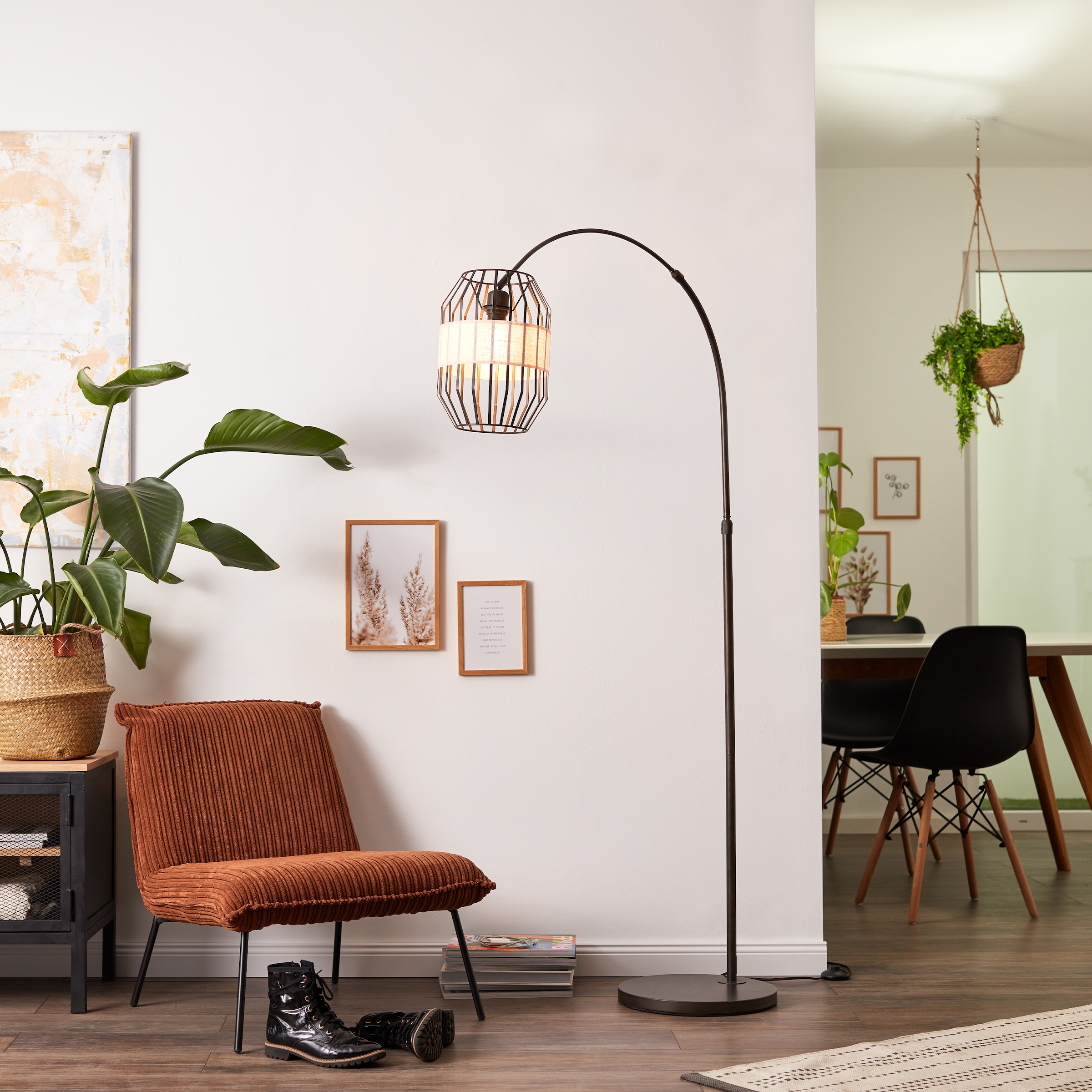 Brilliant Bogenlampe »Slope«, 1 flammig-flammig, mit Fußschalter, 171 cm  Höhe, E27, Metall/Textil, schwarz/natur kaufen online bei OTTO