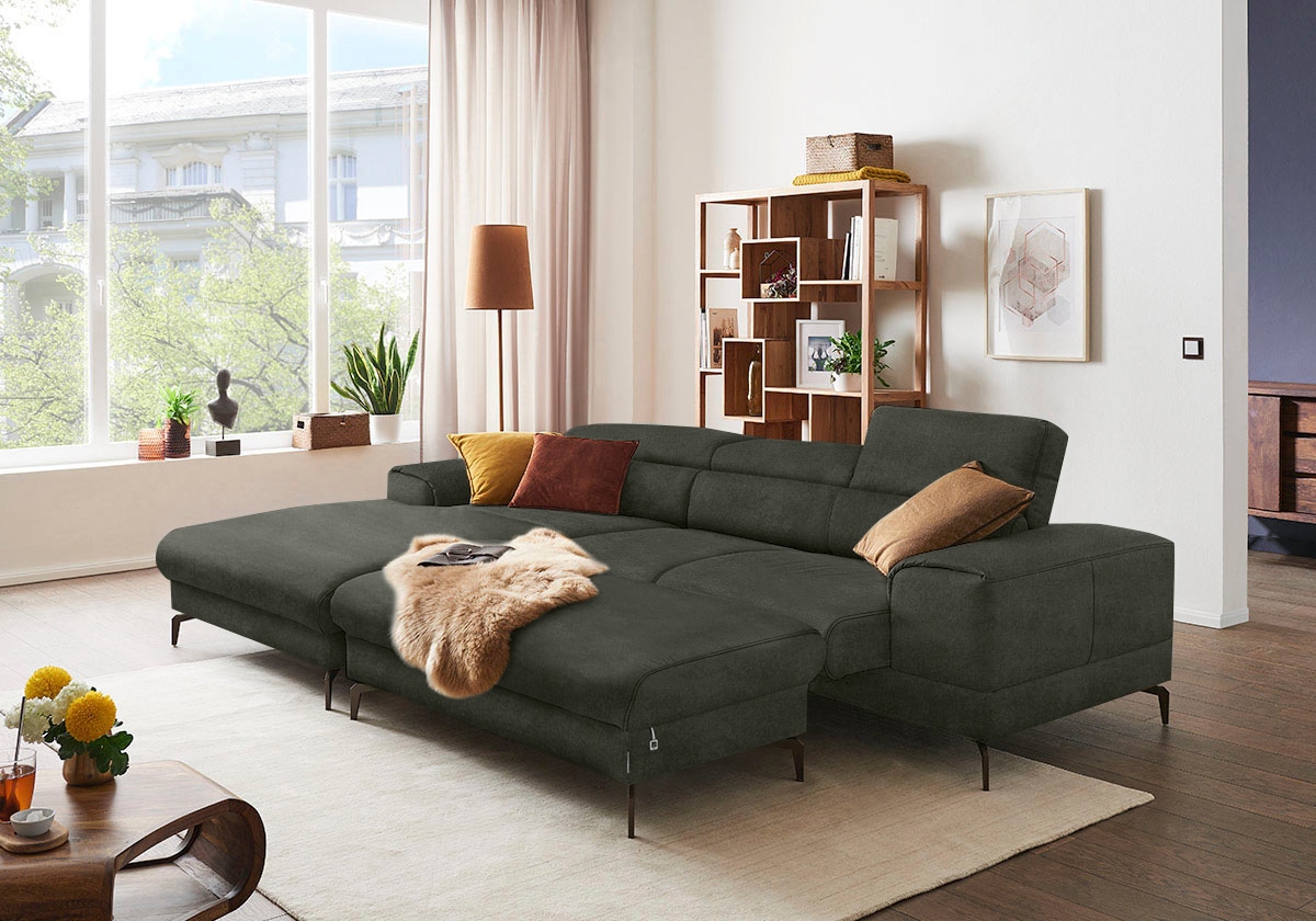 W.SCHILLIG Ecksofa »Piedroo, Designsofa mit tollem Sitzkomfort, elegant und bequem, L-Form« Kopfteilverstellung, wahlweise mit Sitztiefenverstellung, Breite 303cm