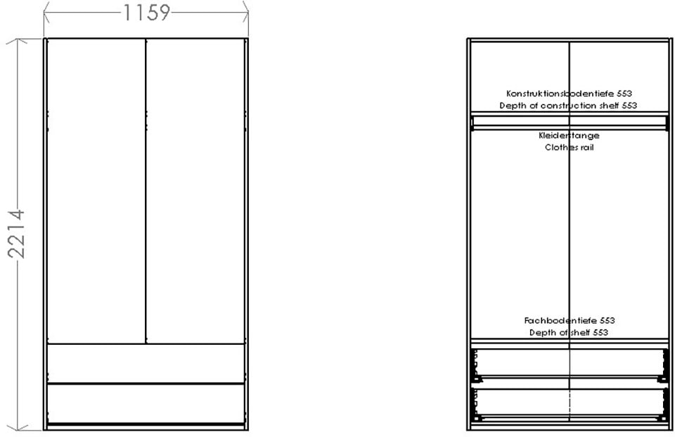 »Modular Kleiderschrank LIVING Inklusive 1«, Online Schubladen 2 SMALL Müller OTTO im Plus Shop geräumigen Variante