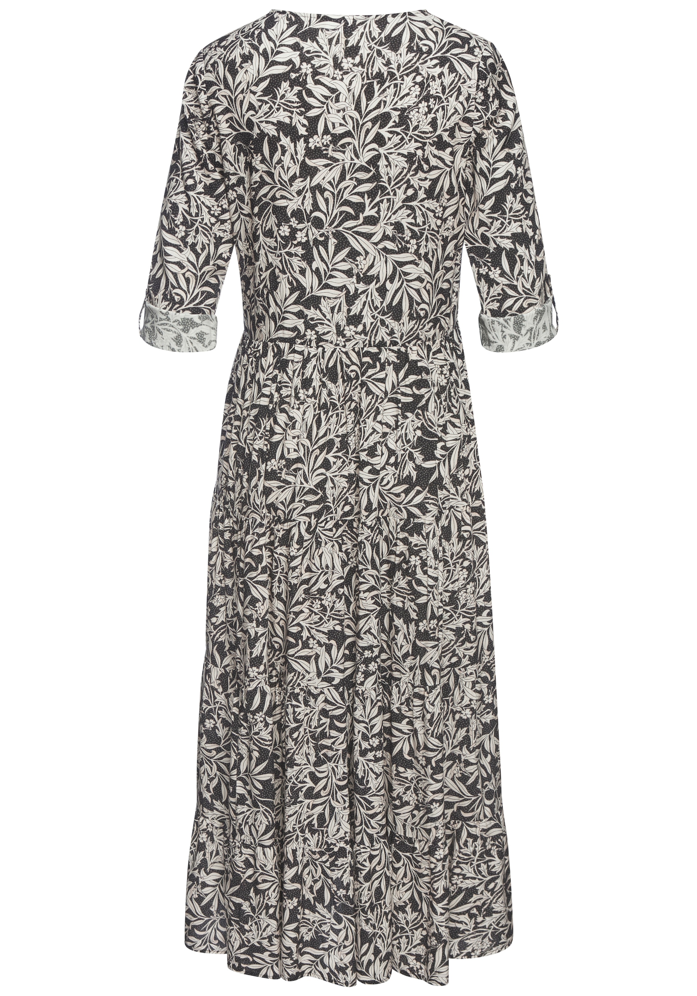 LASCANA Maxikleid »mit Blätterprint aus gewebter Viskose, locker bequemer Look« Webkleid mit 3/4-Ärmeln, Herbstkleid, Kaftankleid mit weitem Rockteil