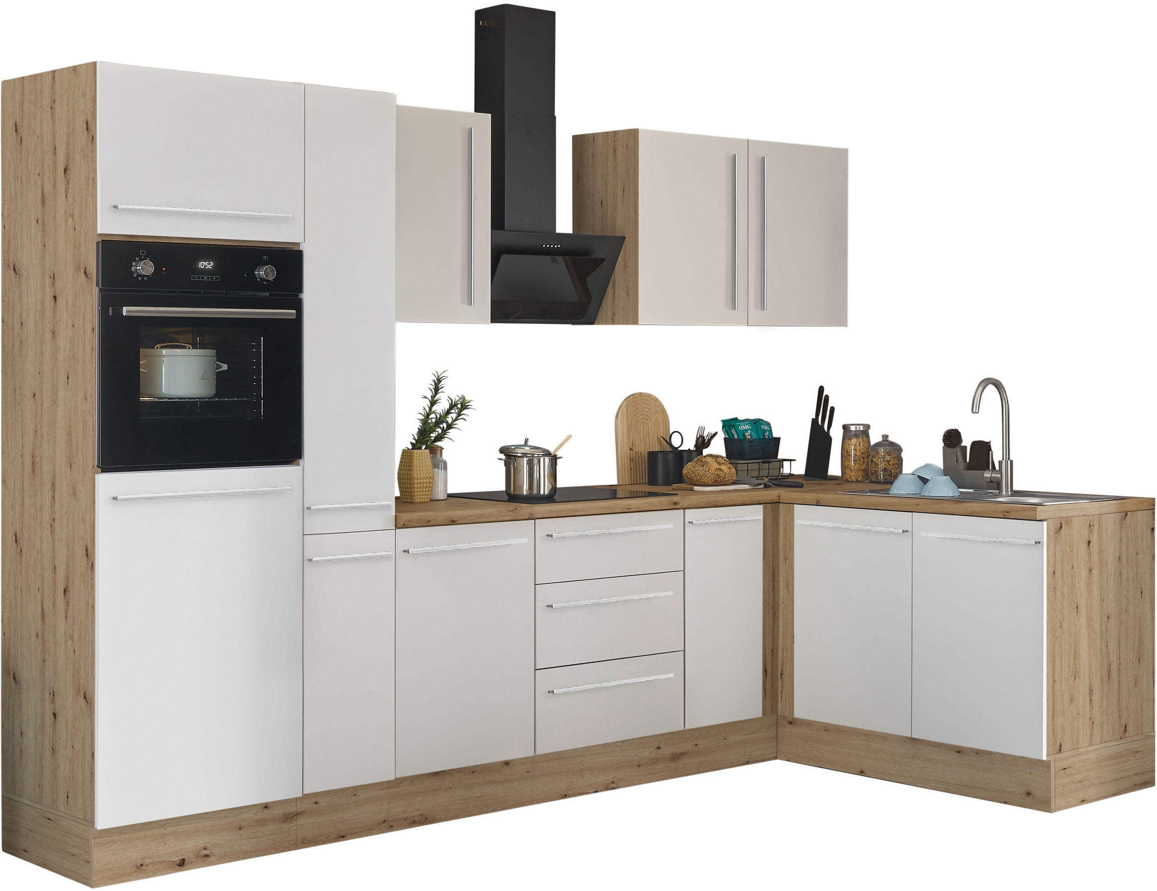 KOCHSTATION Winkelküche »Florida, Stellbreite 300x165 cm«, wahlweise mit E-Geräten, mit Softclose für Türen und Schubkästen