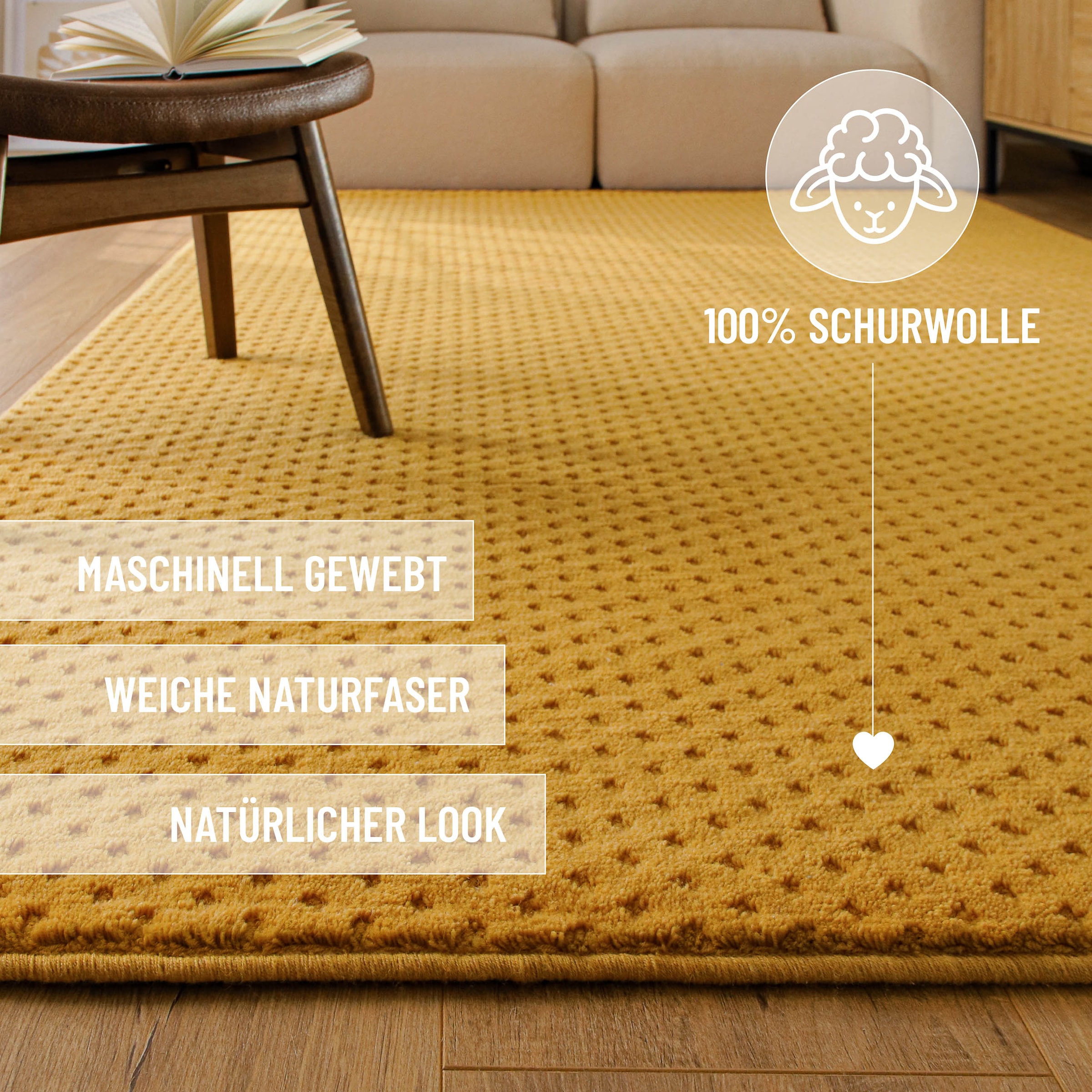 Wecon home Teppich »Castello THREE« rechteckig 7 mm Höhe Schurwolle, Kurzflor mit Hoch-Tief-Effekt, Wohnzimmer, Punktmuster