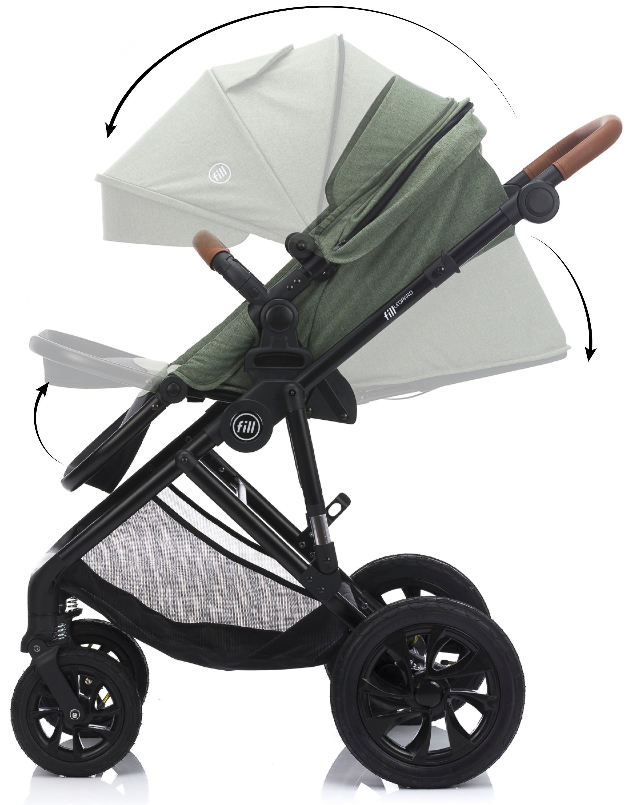 Fillikid Kombi-Kinderwagen »Kinderwagenset Fill Leopard Air, grün melange«, 22 kg