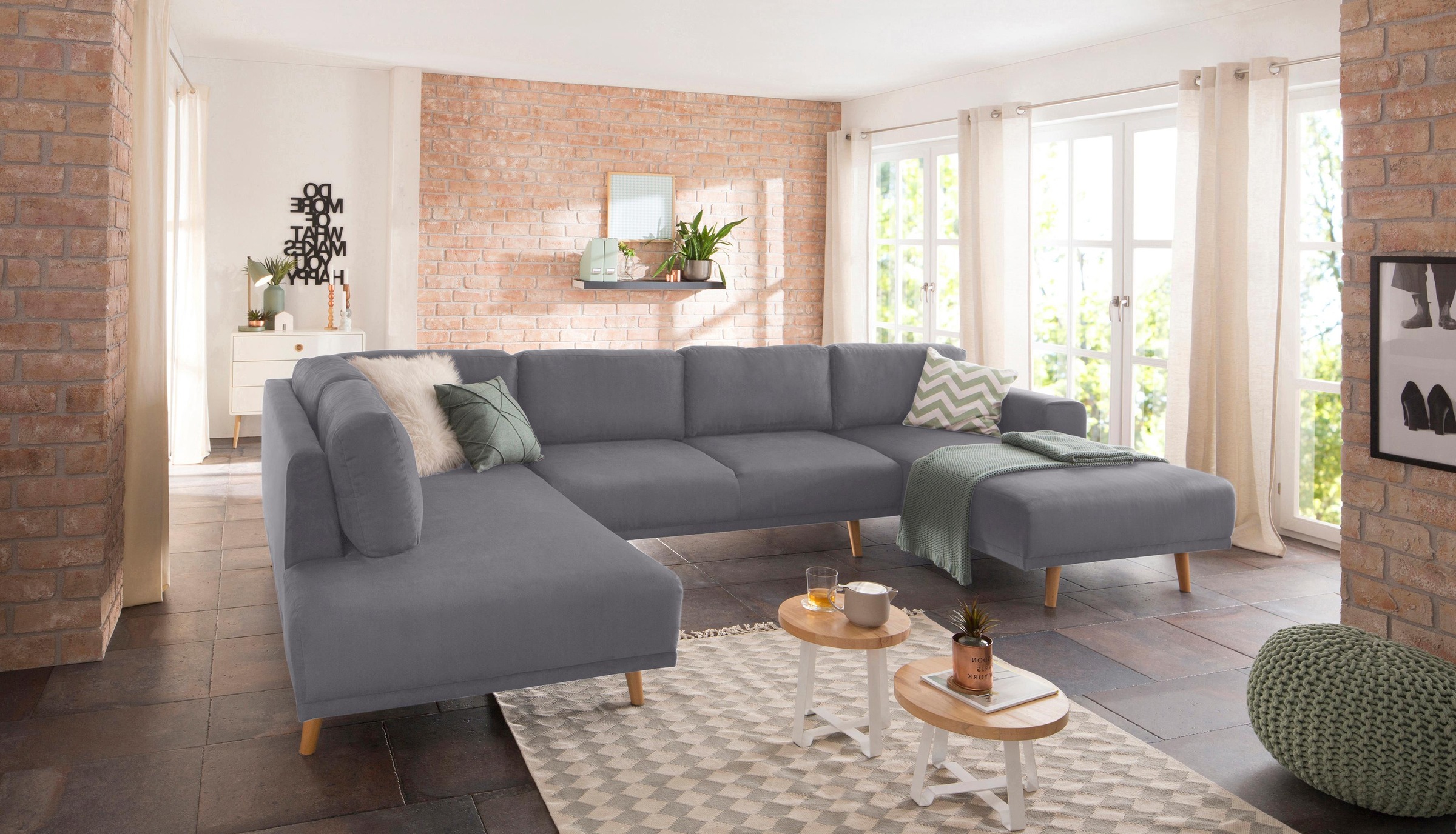 Home affaire Wohnlandschaft »Lasse U-Form«, im scandinavischem Stil mit Holzfüßen