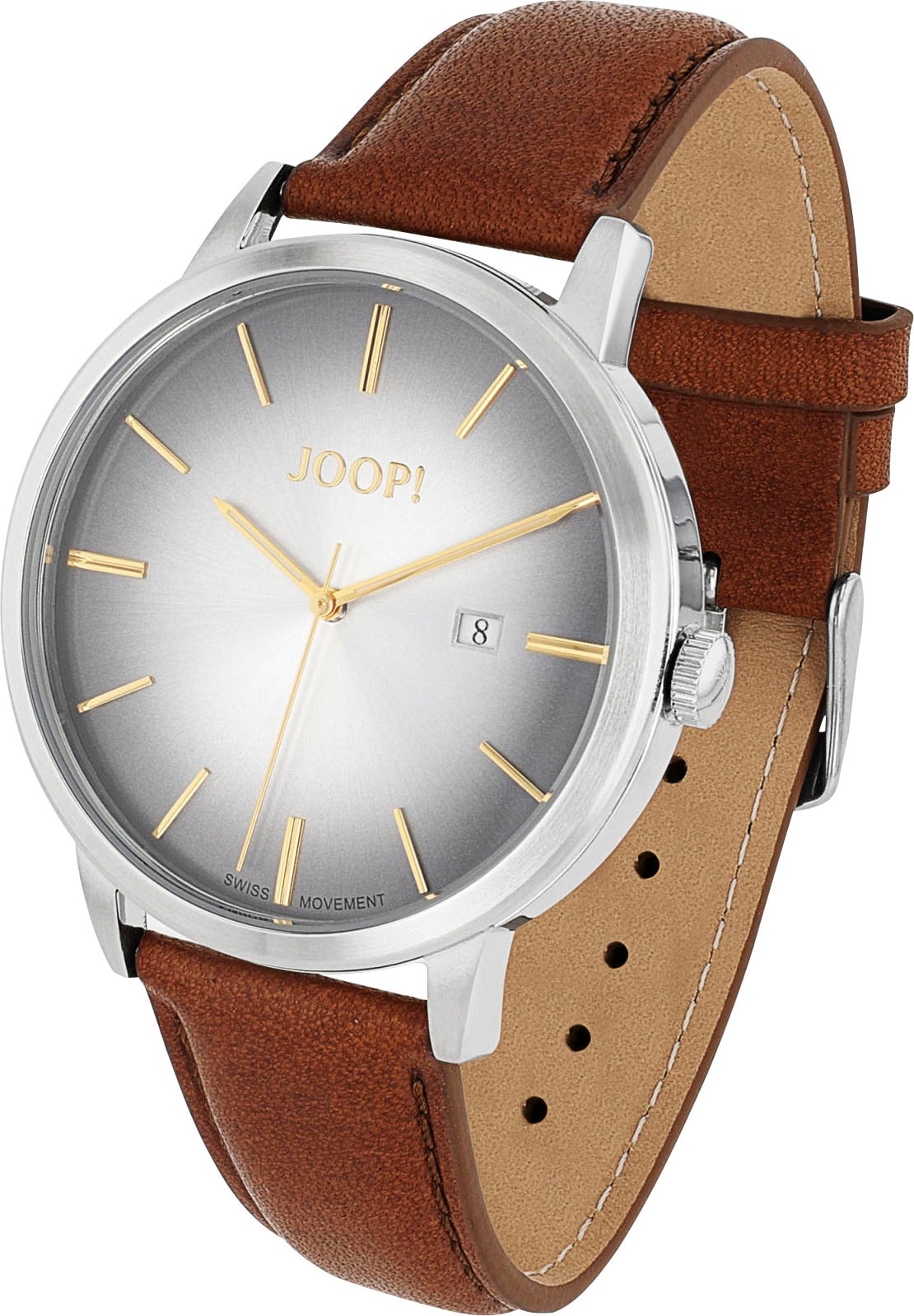 JOOP! Quarzuhr, Armbanduhr, Herrenuhr, Lederarmband, Datum, Edelstahlboden verschraubt