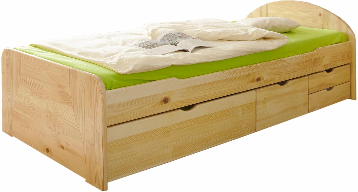 Ticaa Massivholzbett »Erna« in diversen Breiten mit Bettschubkästen in beige, Größe Liegefläche B/L: 90 cm x 200 cm