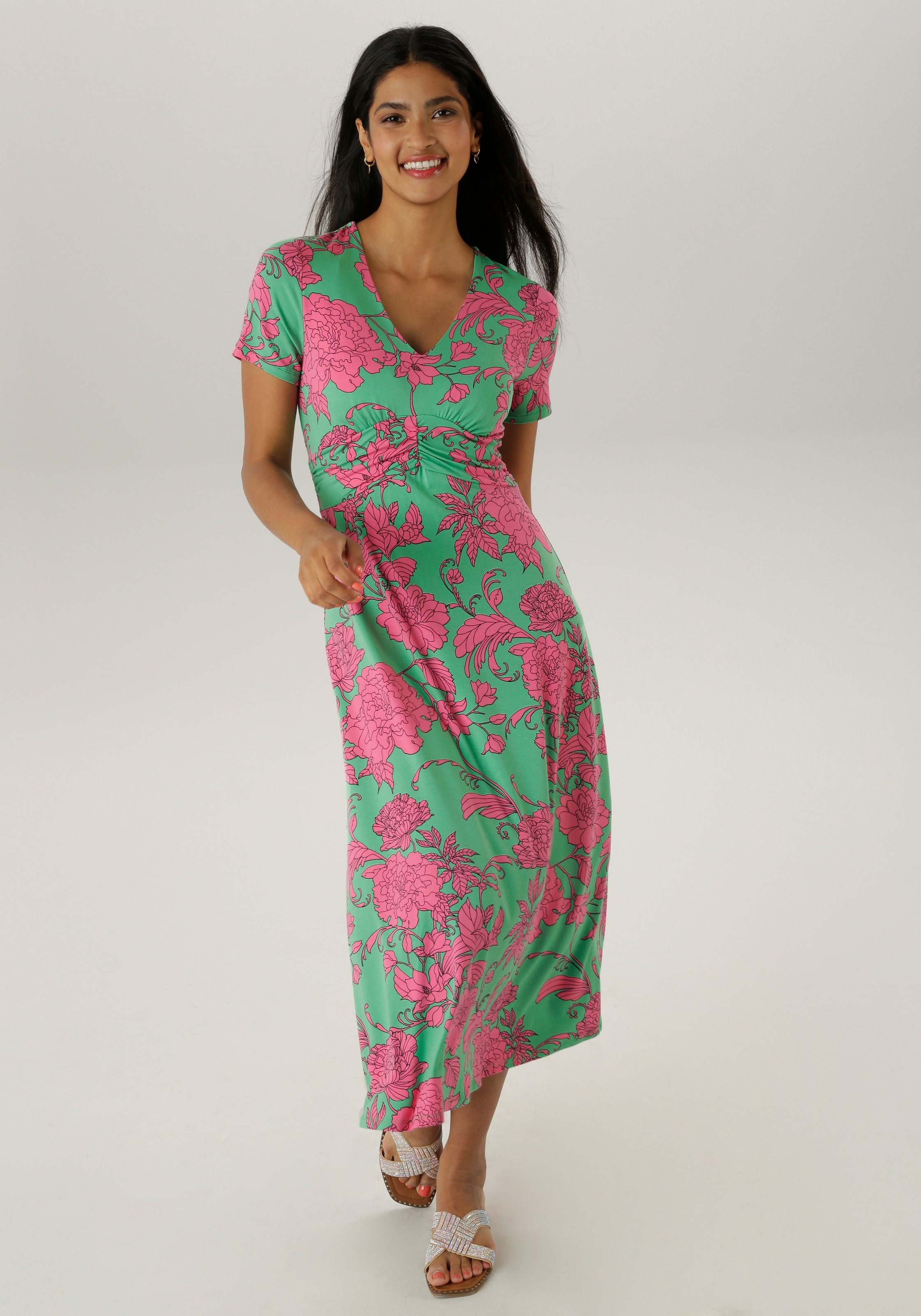 Aniston SELECTED Sommerkleid, mit abstrakten Blüten- und Blätterdruck
