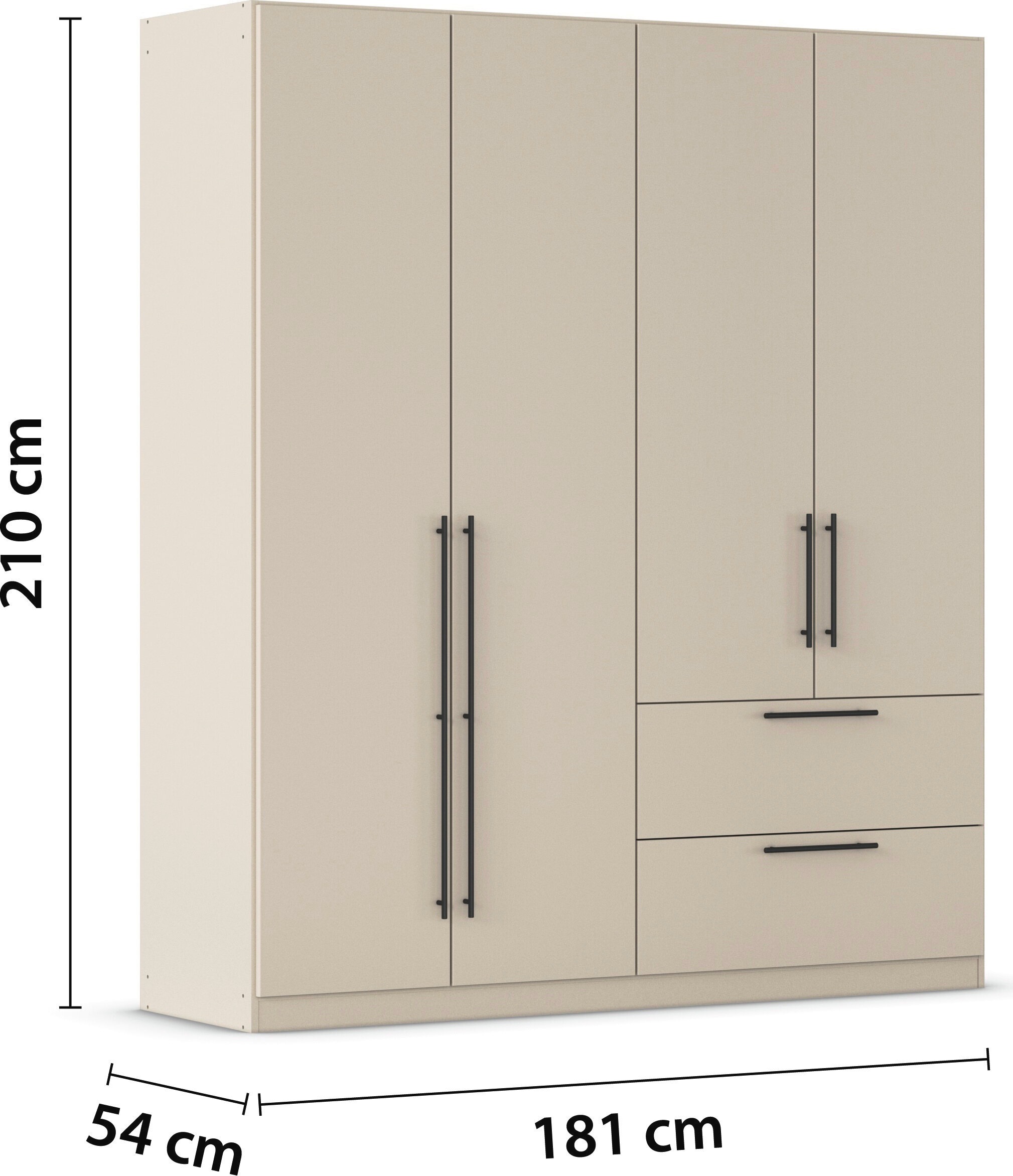rauch Kleiderschrank »Drehtürenschrank Schrank Garderobe Wäscheschrank Schlafzimmer AVOLA«, (in 3 verschiedenen Ausstattungen BASIC/CLASSIC/PREMIUM), mit hochwertigen Stangengriffen in Schwarz aus Metall MADE IN GERMANY