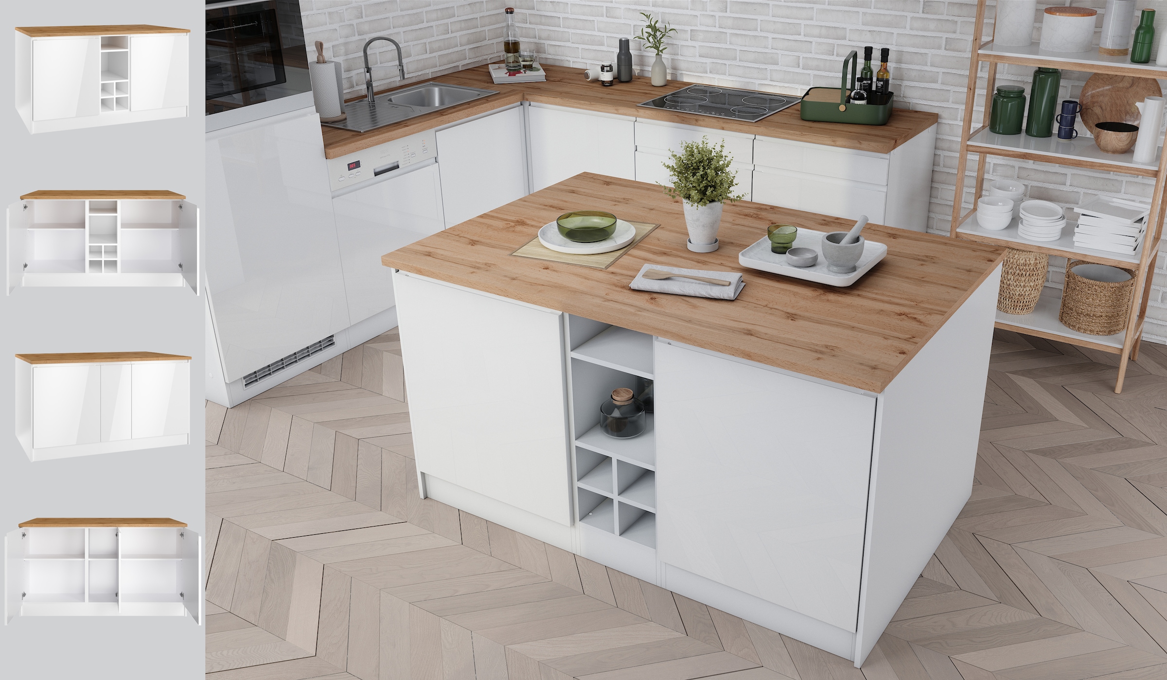 KOCHSTATION Kücheninsel »KS-Virginia«, Breite 153 cm, MDF-Fronten, Flaschenregal