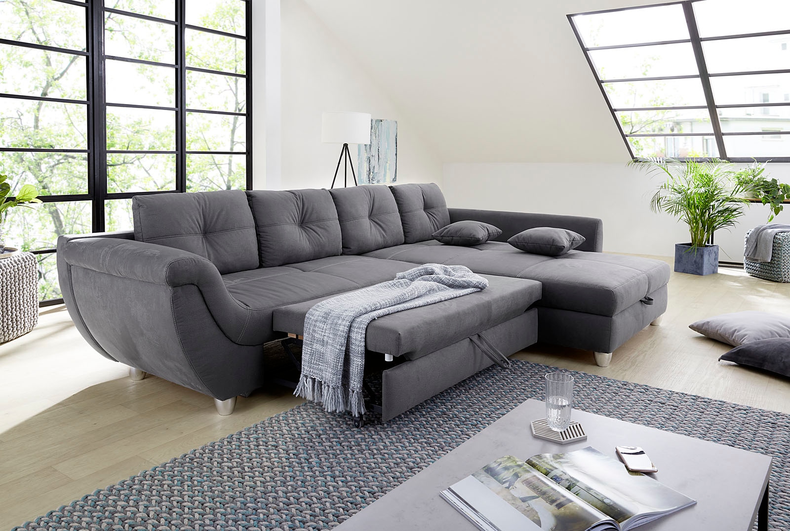 Jockenhöfer Gruppe Ecksofa »Maranello L-Form«, mit großem Stauraum, Gästebett- und Relaxfunktion, Nosagfederung