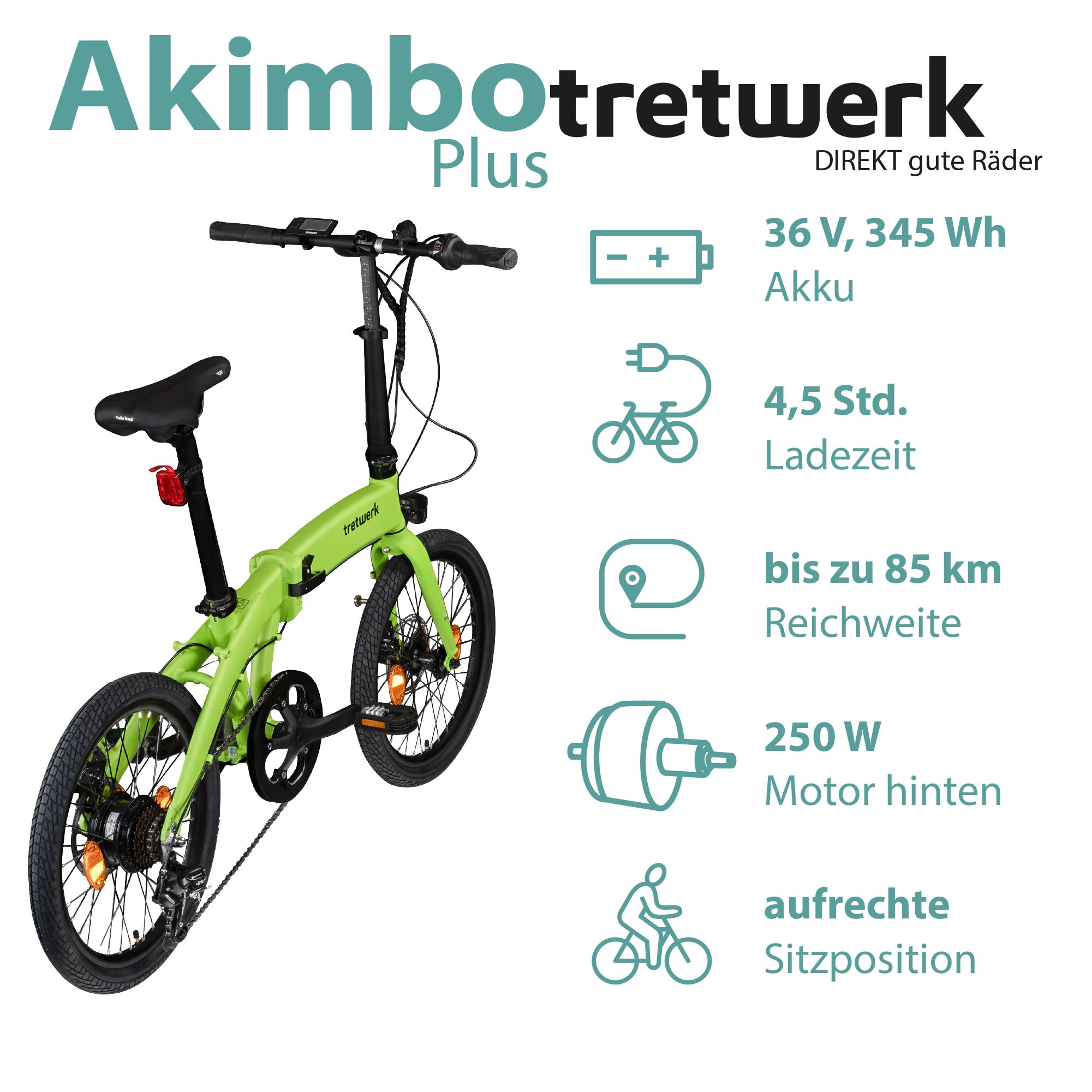 Tretwerk »Akimbo Plus« 7 Gang Shimano Tourney Schaltwerk Kettenschaltung Heckmotor 250 W Pedelec, Elektrofahrrad für Damen und Herren