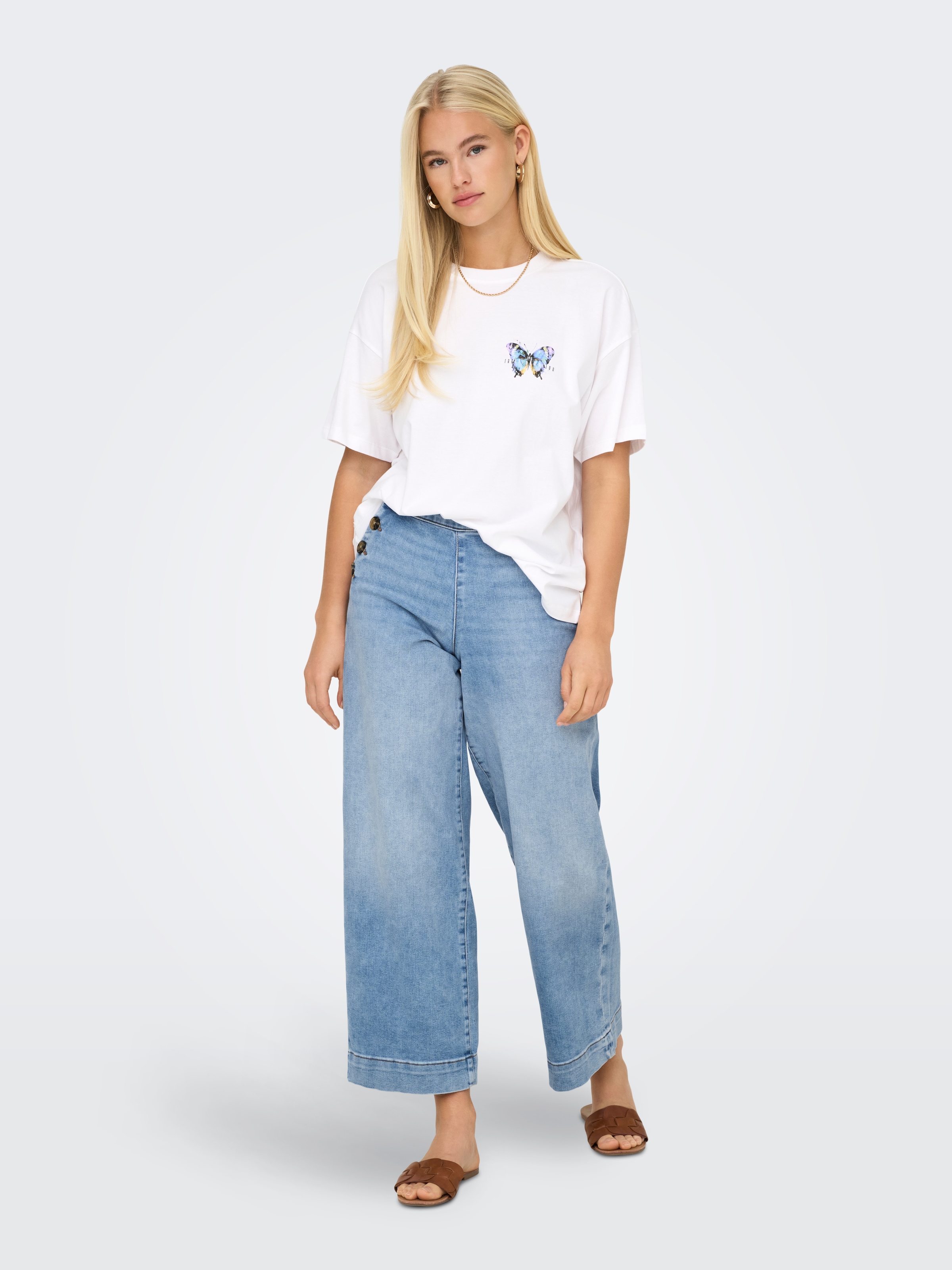 ONLY High-waist-Jeans »ONLMADISON HW BUTTON WIDE CRP DNM GEN223« Baumwollmischung, High Waist, knöchelfrei