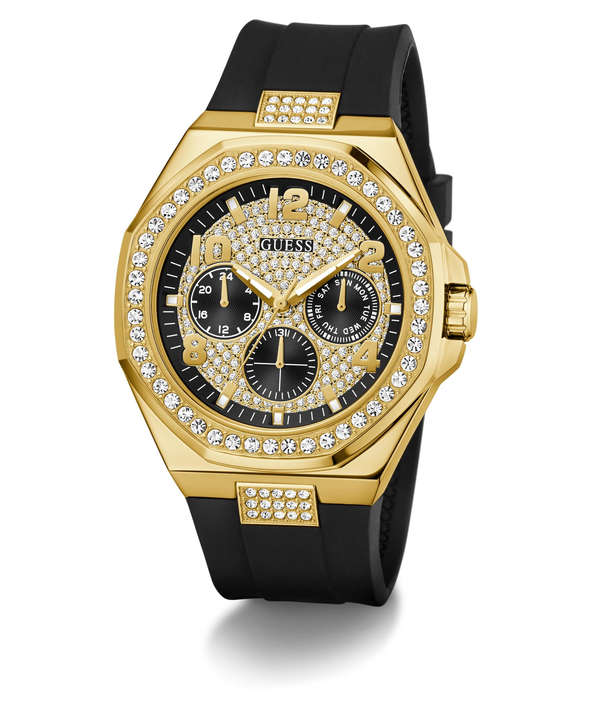 Guess Quarzuhr »EMPIRE« Armbanduhr, Herrenuhr, Silikonarmband, analog, Wochentag, Tag