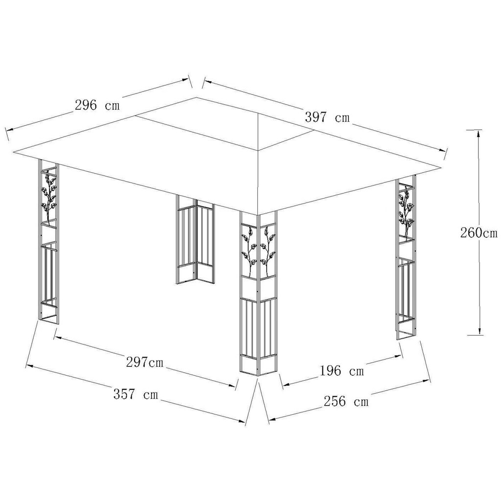 Livotion Pavillon, mit LED-Beleuchtung, in Blätteroptik, 300x400cm, grau