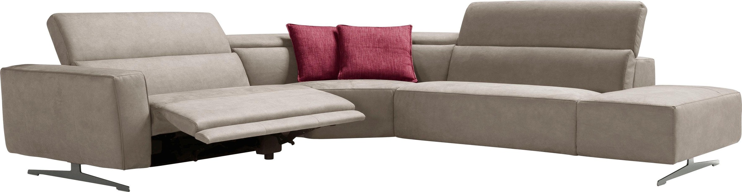 Egoitaliano Ecksofa »Stefanie-e, Designsofa der Extraklasse, bequem mit hohem Sitzkomfort«, mit Relaxfunktion und verstellbaren Kopfteilelementen