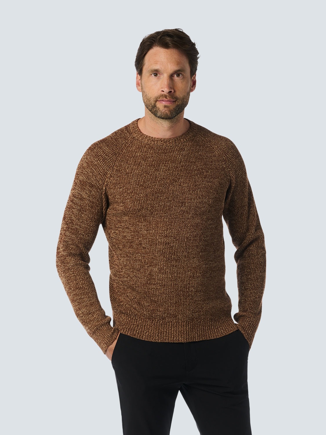 No Excess Herren Strickpullover in melierter Optik in braun, Größe M