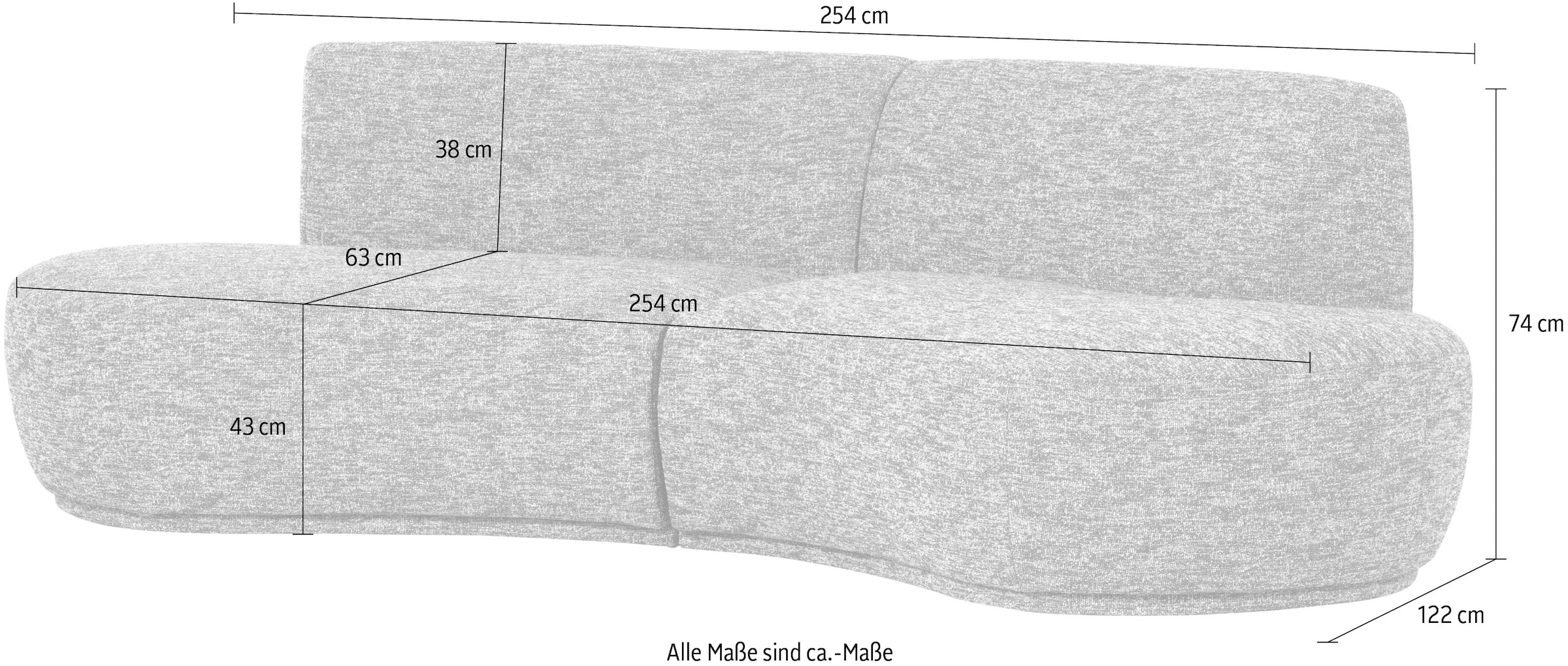 WOOOD 4-Sitzer »Batavier 4-Sitzer Melange-Webstoff halbrunde Form B254 x T122x H74 cm« Tragkraft 320 kg, Ausgezeichnete Verschleißfestigkeit, mit Zierkissen