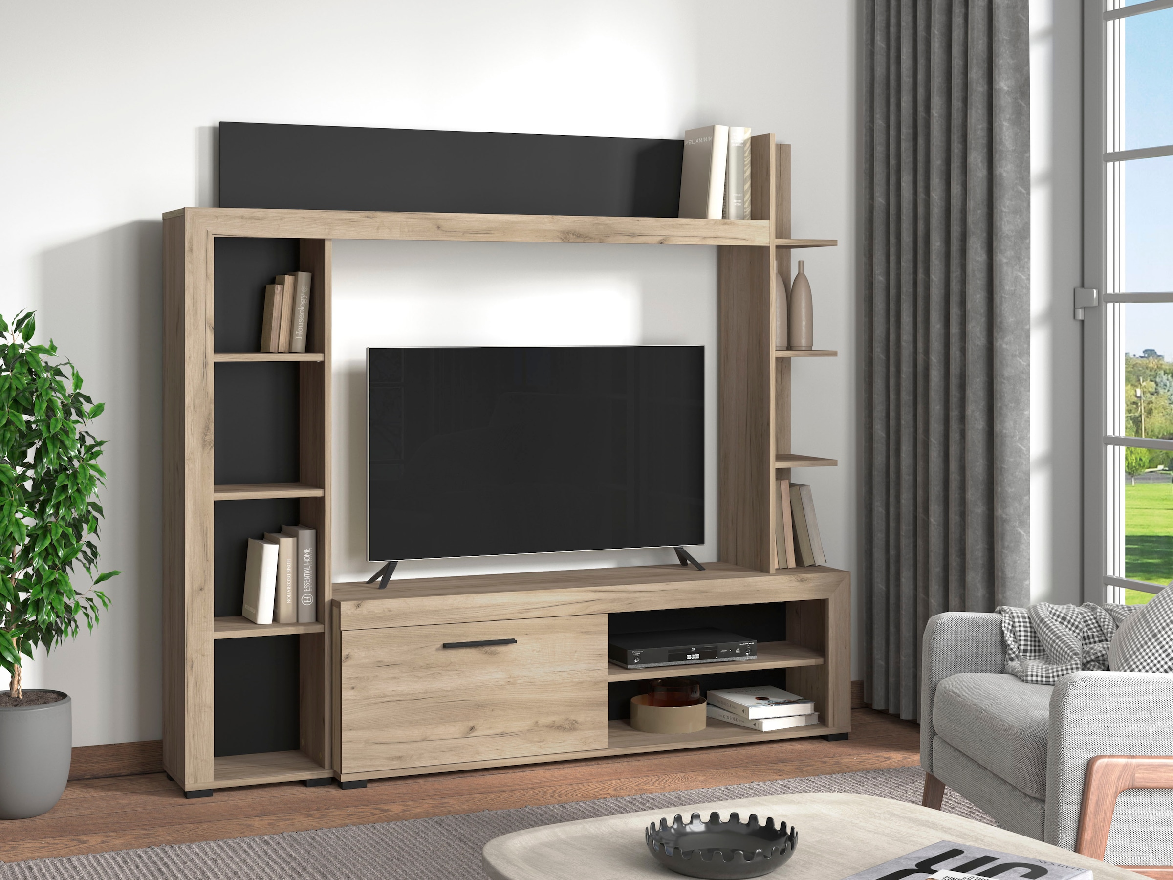 INOSIGN Wohnwand »Rubi«, mit TV-Lowboard und Regalumbau, Breite/Höhe 172,5/157,7 cm