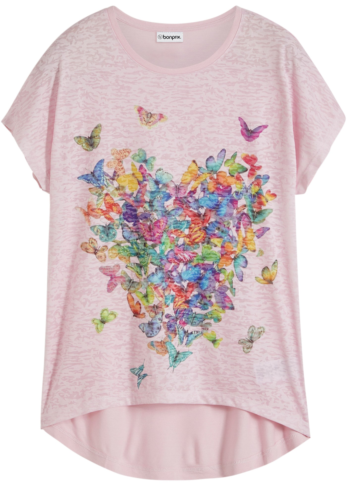 bonprix T-Shirt toller Materialmix, überschnittene Schultern, hinten länger