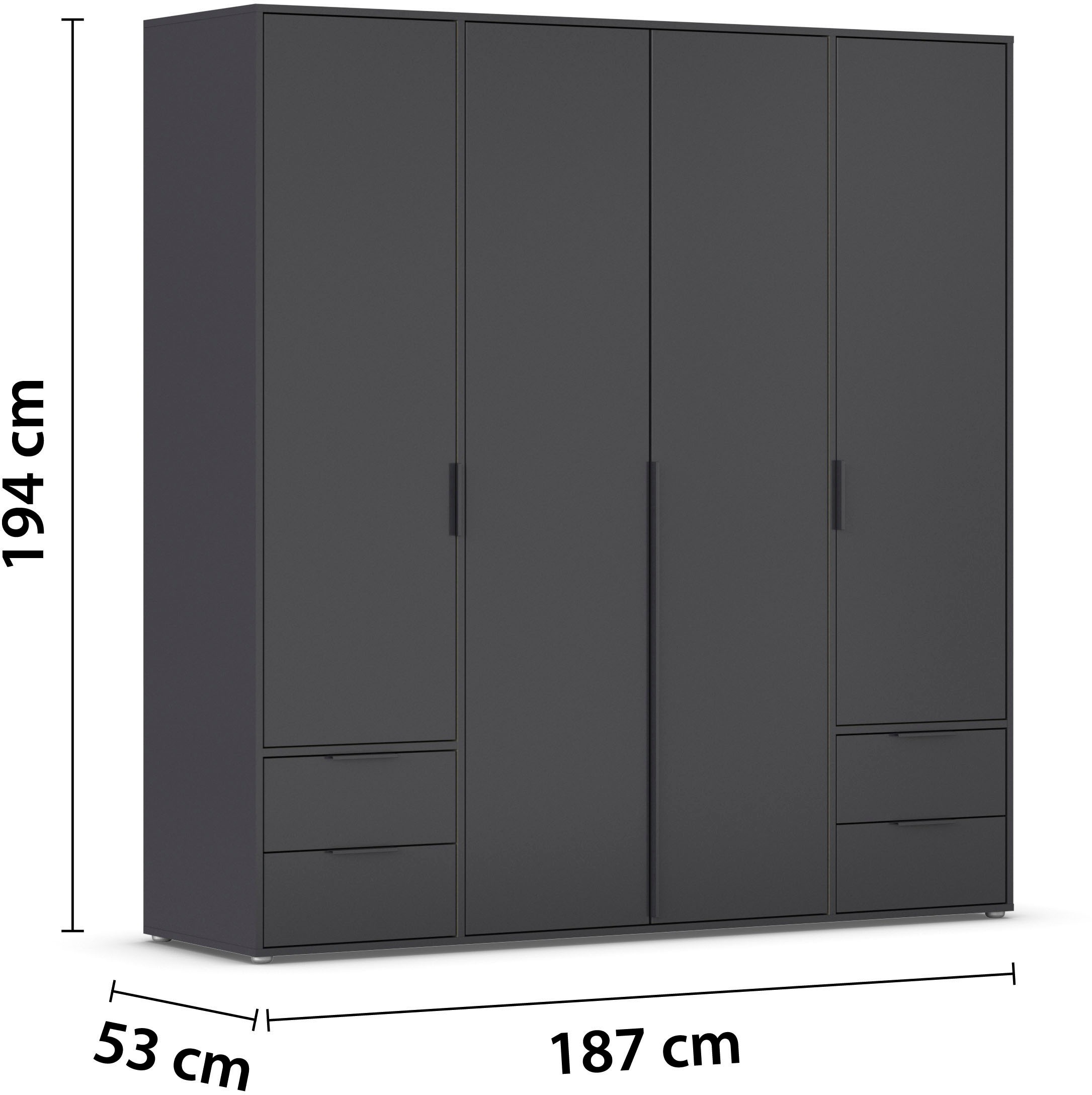 rauch Drehtürenschrank »Kleiderschrank Schrank Garderobe Wäscheschrank NAGATA viel Stauraum«, (in 3 verschiedenen Ausstattungen BASIC/CLASSIC/PREMIUM), mit Schubladen sowie Stangengriffen TOPSELLER MADE IN GERMANY