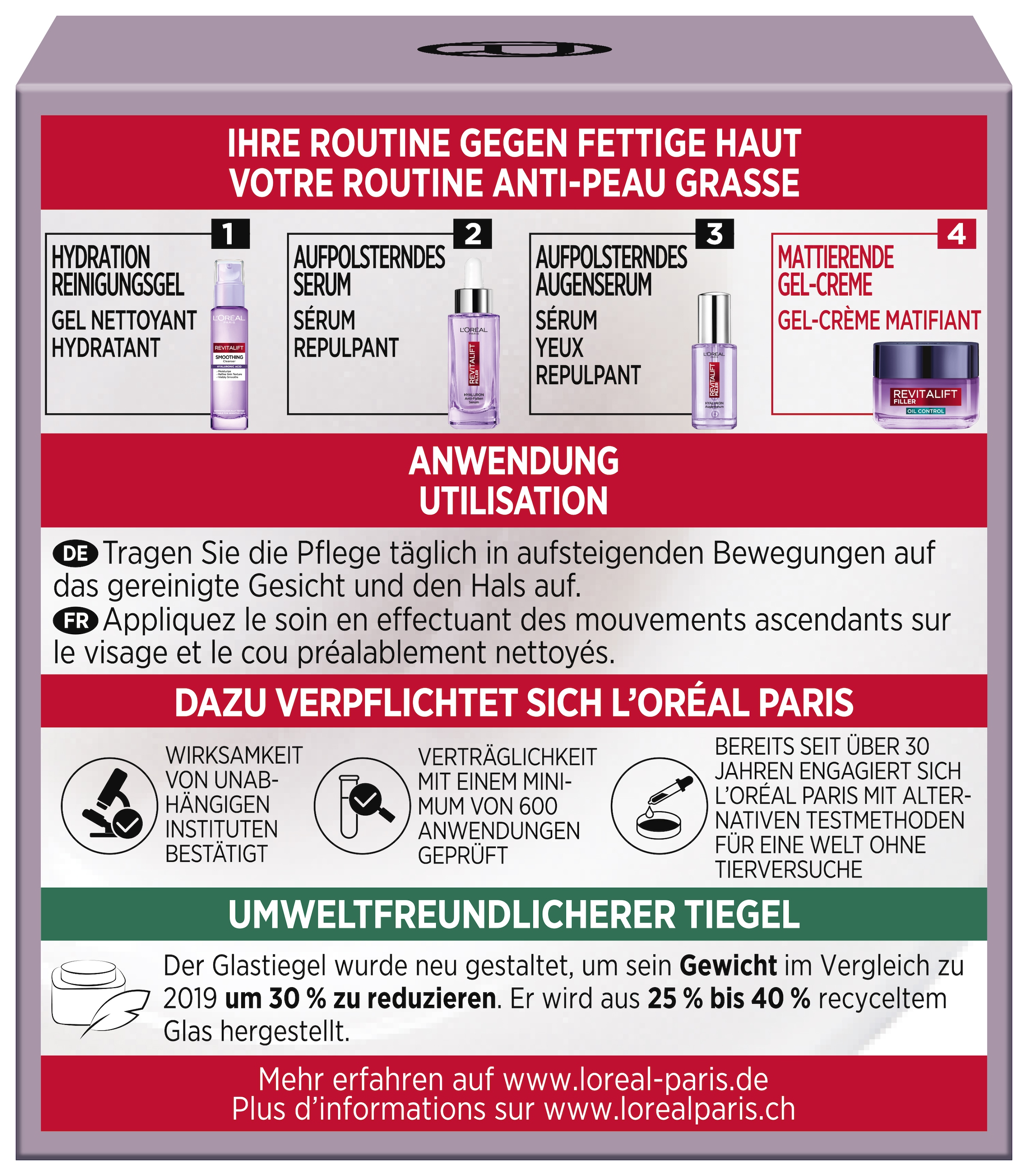 L'ORÉAL PARIS Gesichtsgel »REVITALIFT FILLER MATTIERENDE GEL-CREME OIL CONTROL« mildert erste Anzeichen von Hautalterung bei fettiger Haut.