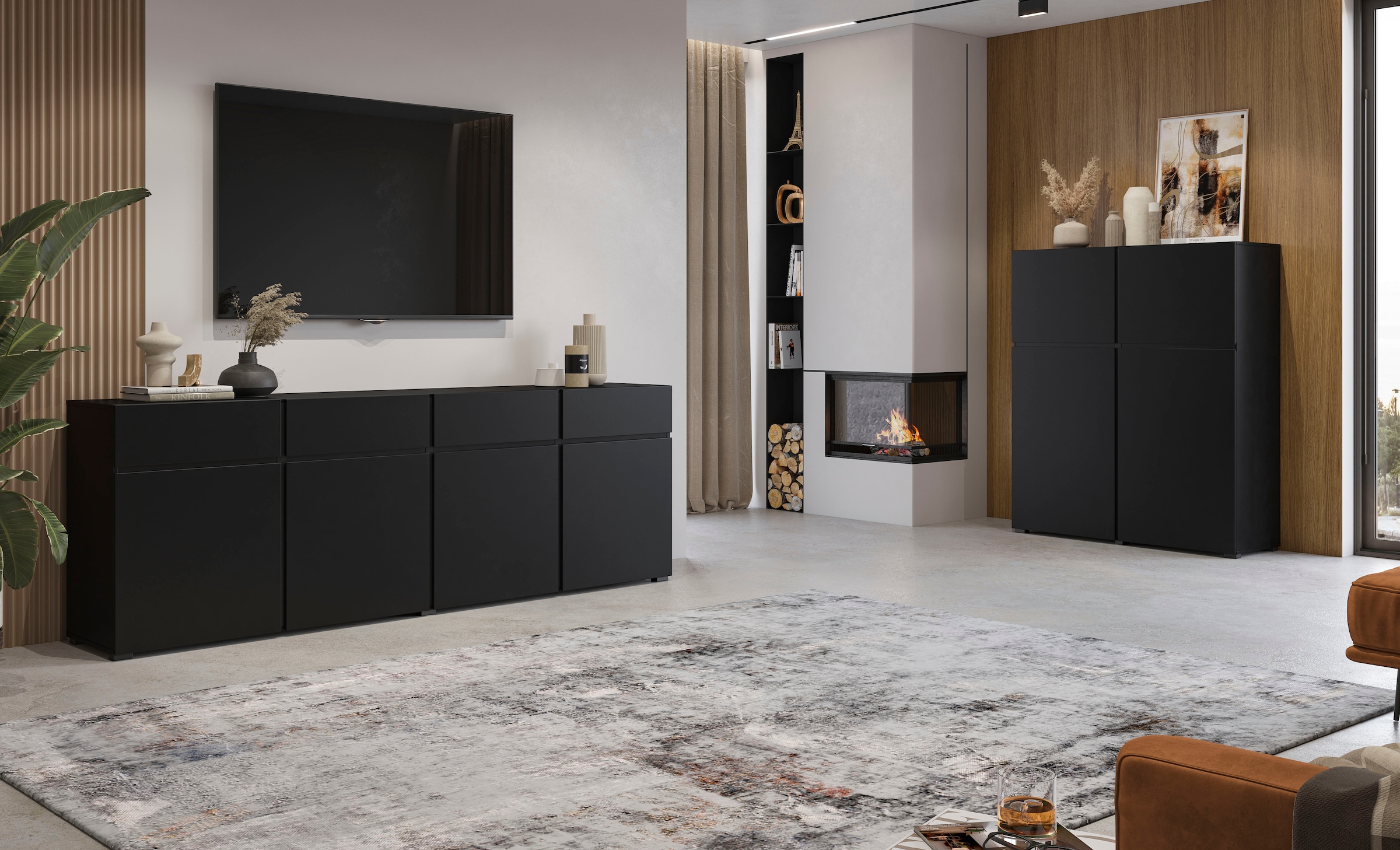 OTTO home Highboard »Cross, moderne grifflose Hochkommode mit 4 Türen,Türkommode« Hochschrank, Höhe 139 cm mit viel Stauraum, Einlegeböden verstellbar