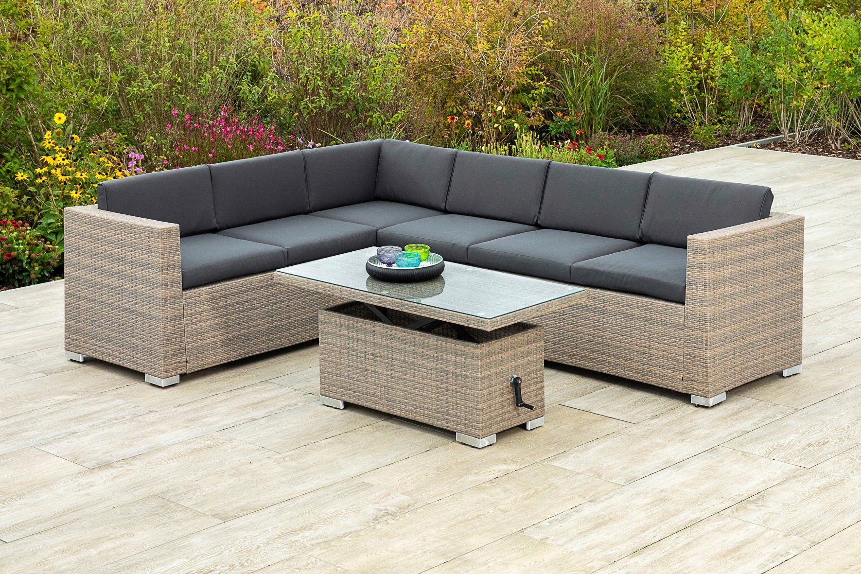 MERXX Gartenmöbelset »Bellante«, (2 St.), Eckbank und höhenverstellbarer Tisch, mudbraun