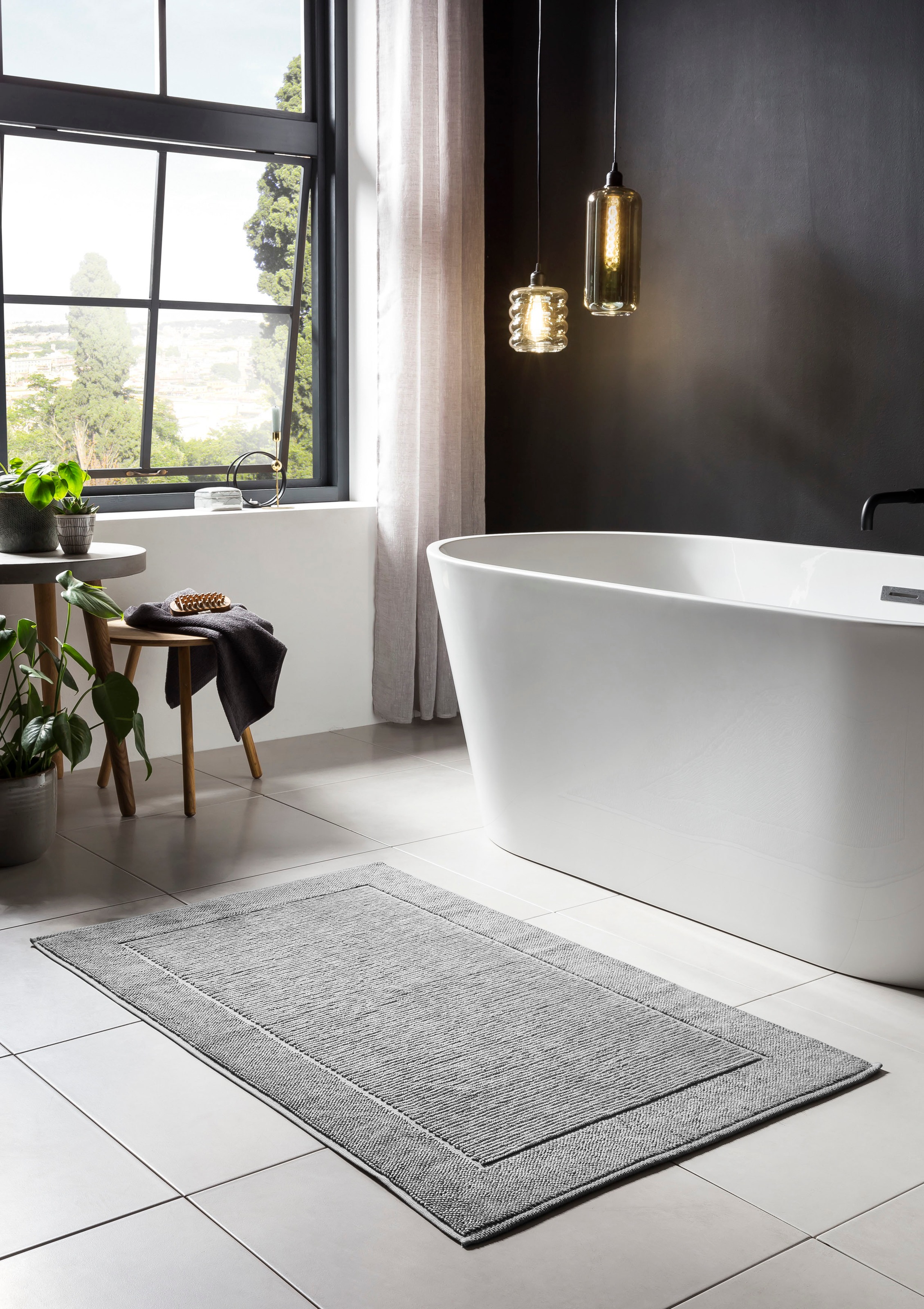 done.® Badematte »Damian«, fußbodenheizungsgeeignet, Badteppich, Uni-Farben, mit Bordüre, Hoch-Tief Effekt, reine Baumwolle