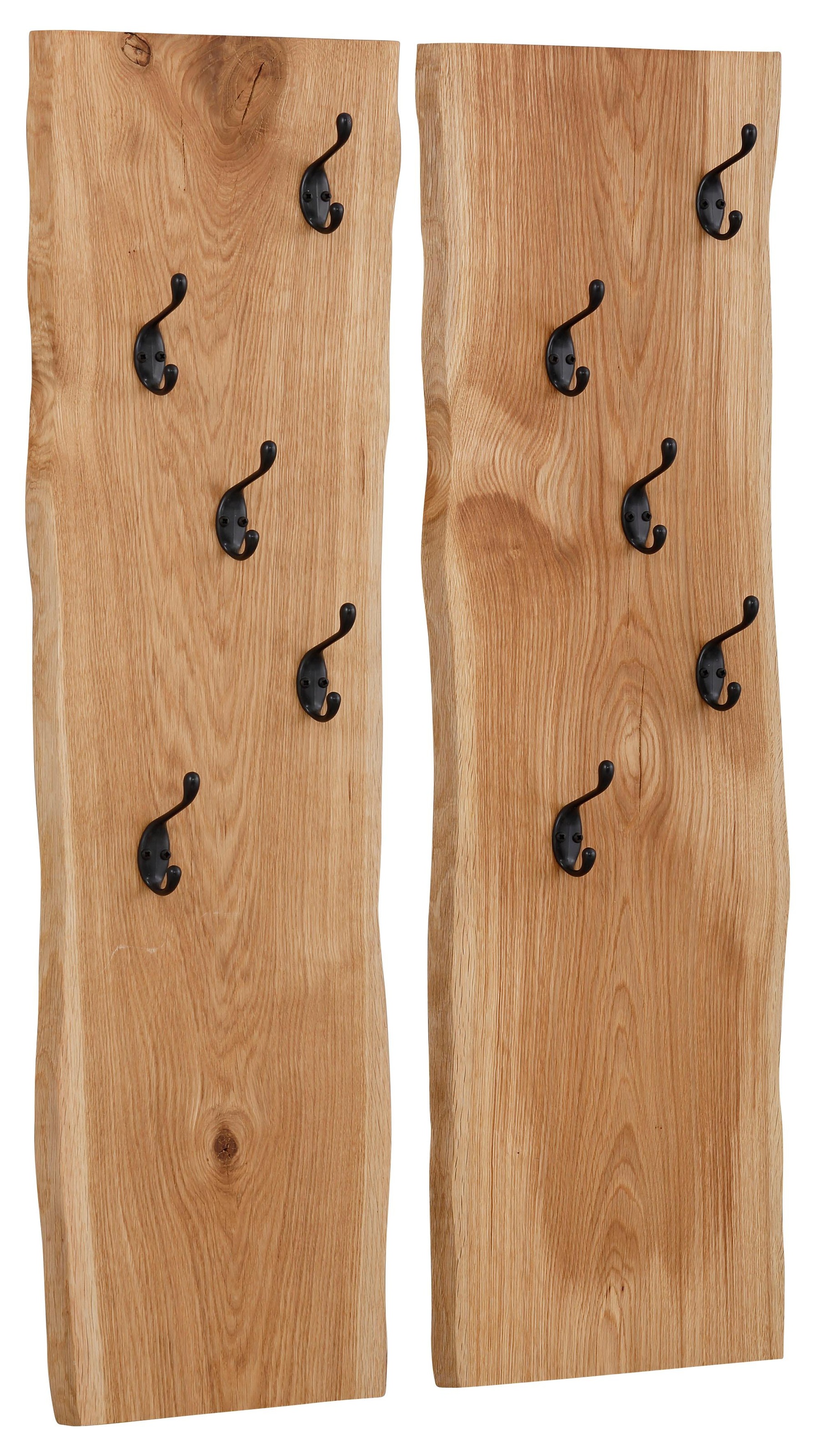 Home Affaire Garderobenpaneel »Brodi« Maße pro Paneel (B/T/H): 25/2/100 cm, aus massiver Eiche in Wellenform, 2er-Set mit je 5 Metallhaken in beige