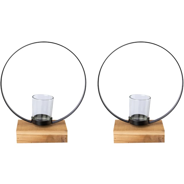 Creativ deco Teelichthalter, (2 St.), auf edlem Holzfuß, 2er Set, Höhe ca.  23 cm bestellen bei OTTO