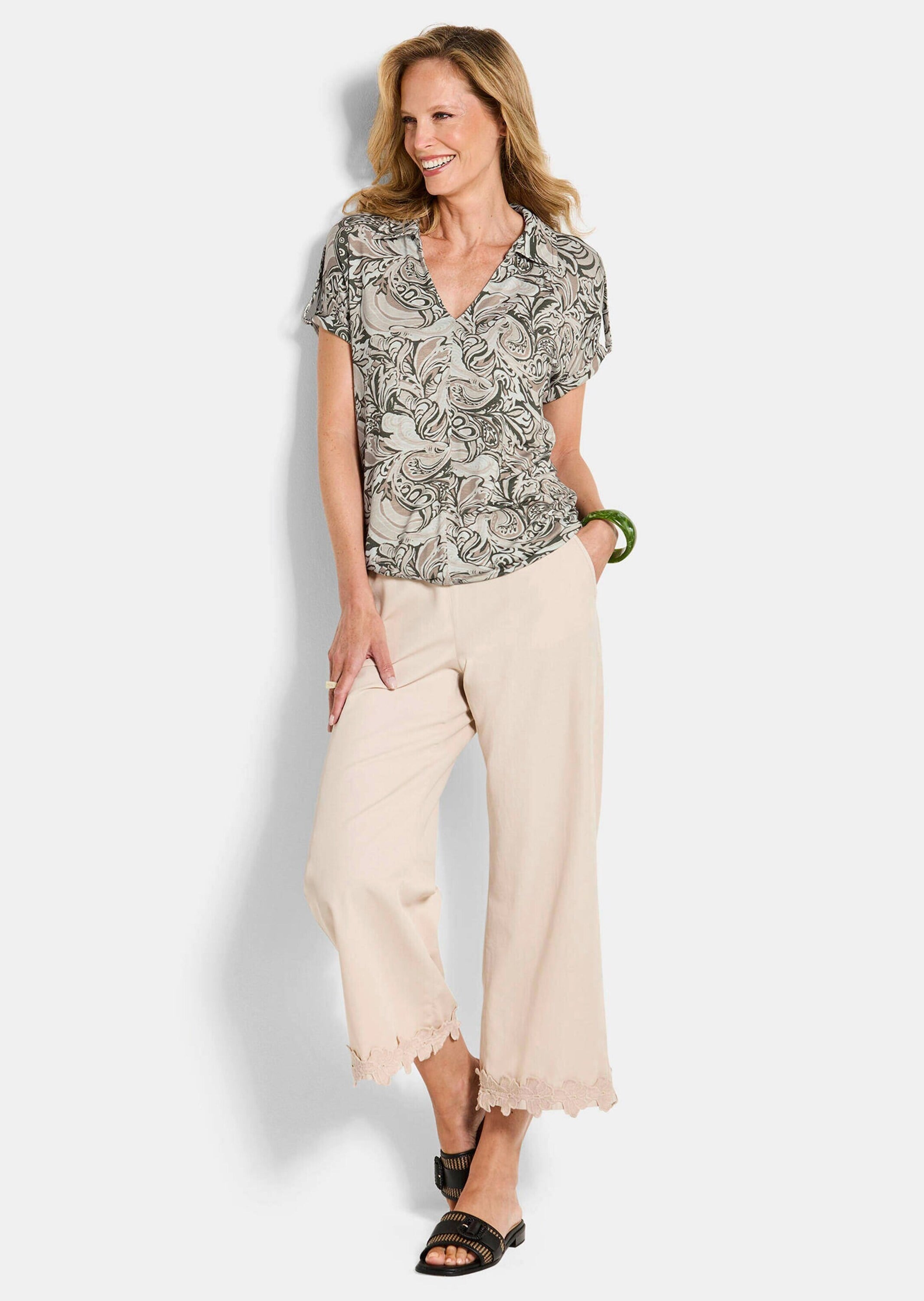 GOLDNER Print-Shirt »Kurzgröße Blusenshirt mit Paisley-Muster« strechbequemer Viskosejersey