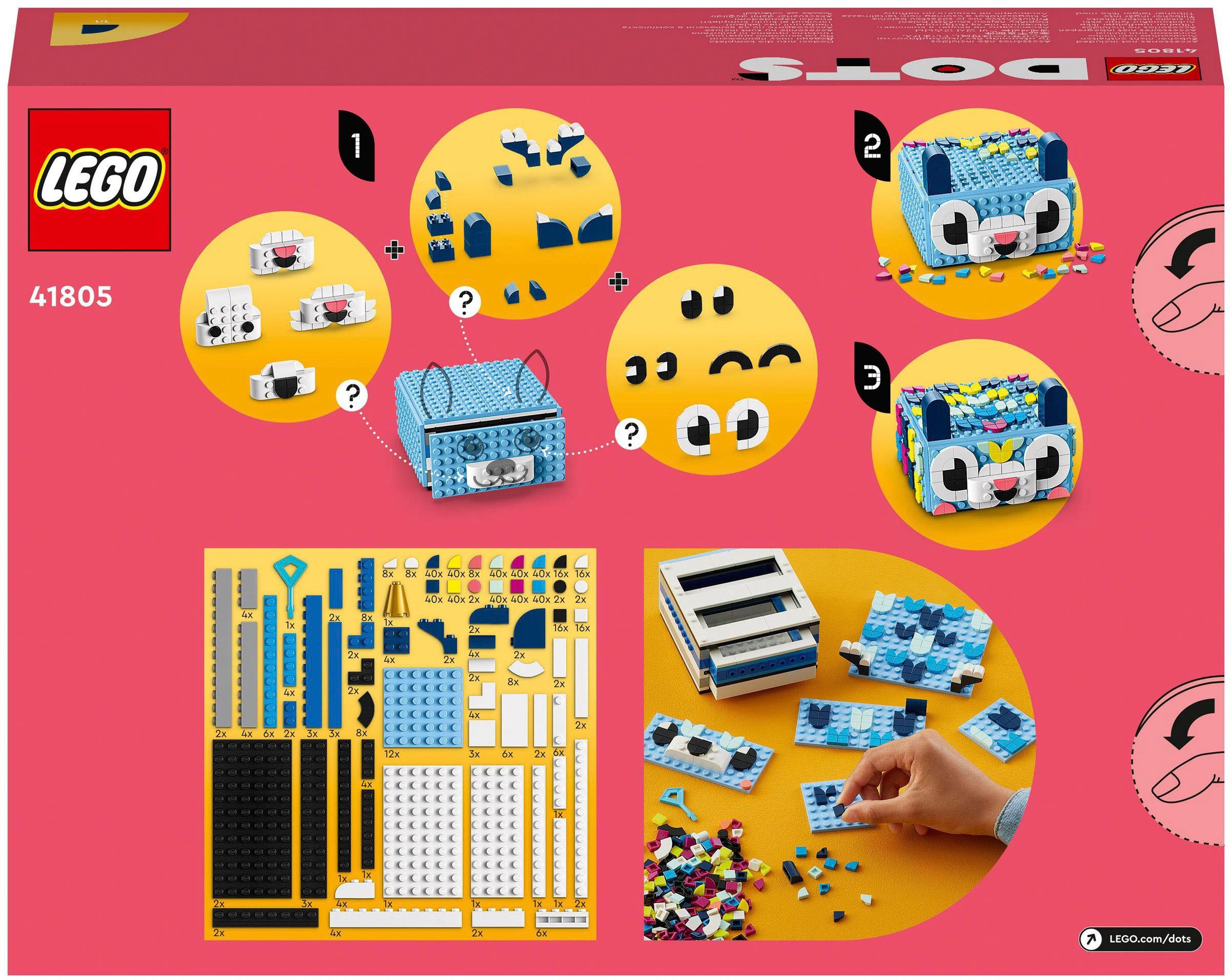 LEGO® Konstruktionsspielsteine »Tier-Kreativbox mit Schubfach (41805), LEGO® DOTS«, (643 St.), Made in Europe