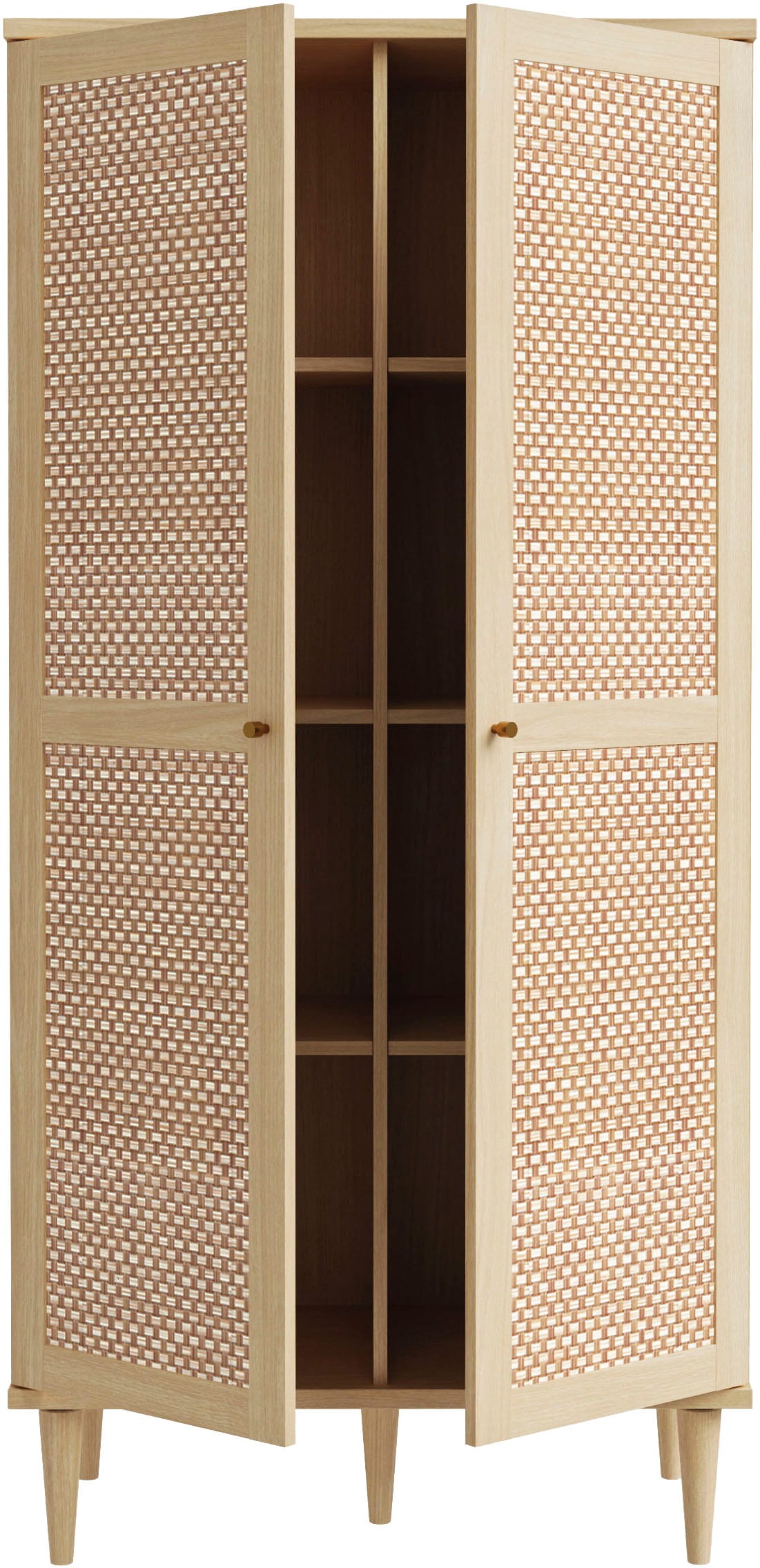 OTTO home Kleiderschrank »ELLIAN mit natürlicher Geflechtoptik und warmem Holzdekor« Holzfüße, Metallgriffe, Made in EU, viel Stauraum, FSC® zertifiziert